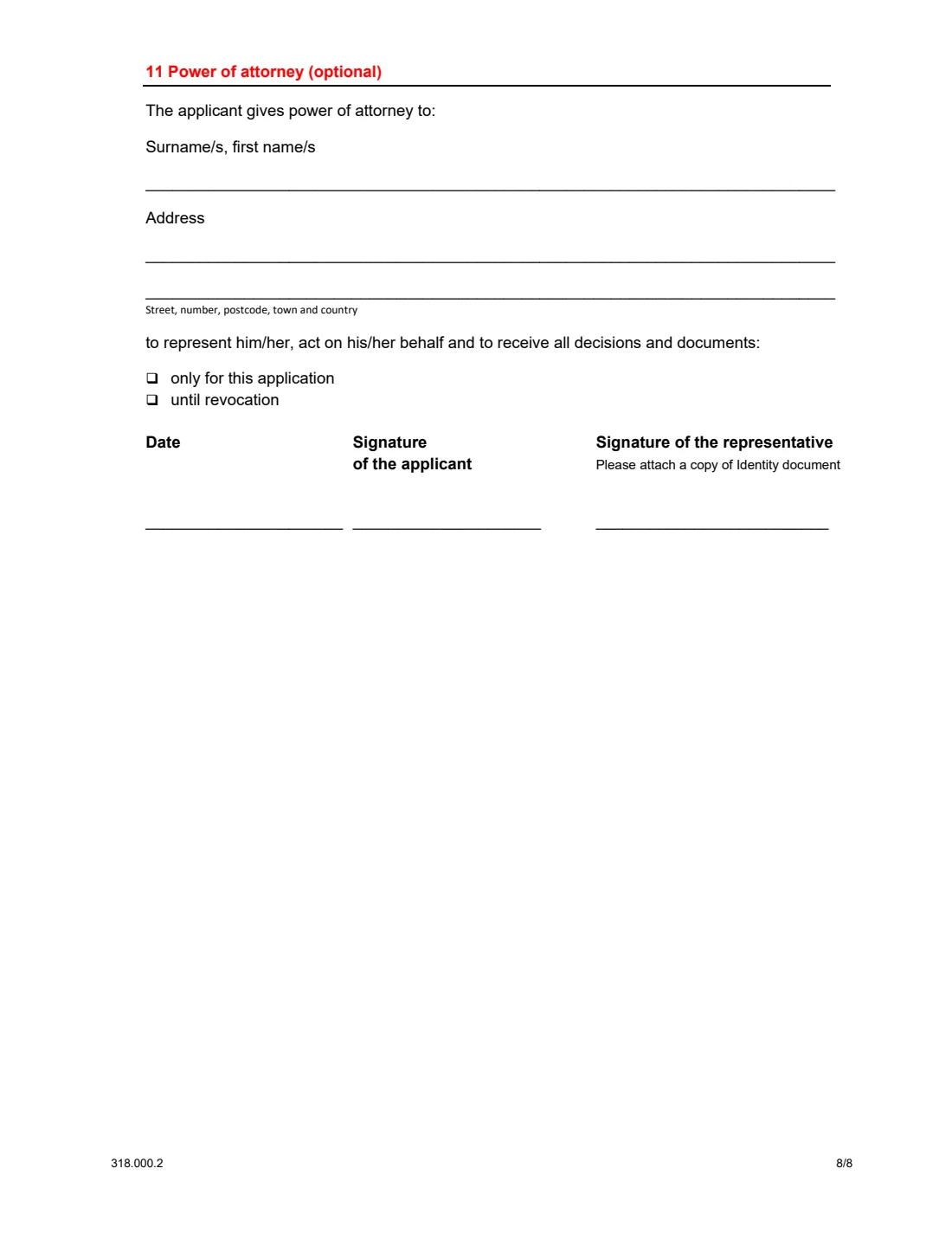 Form 318.000.2 survivor's pension abroad (2023) Application for a survivor's pension for persons residing outside Switzerland (OASI) — page 8 of 8