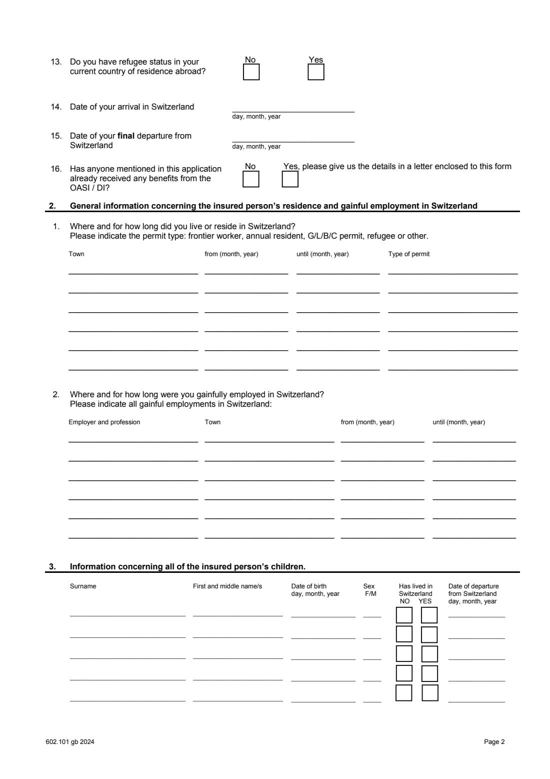 Form 602.101 AHV/AVS refund (2024) Claim for the refund of OASI contributions (AHV/AVS refund) — page 3 of 7
