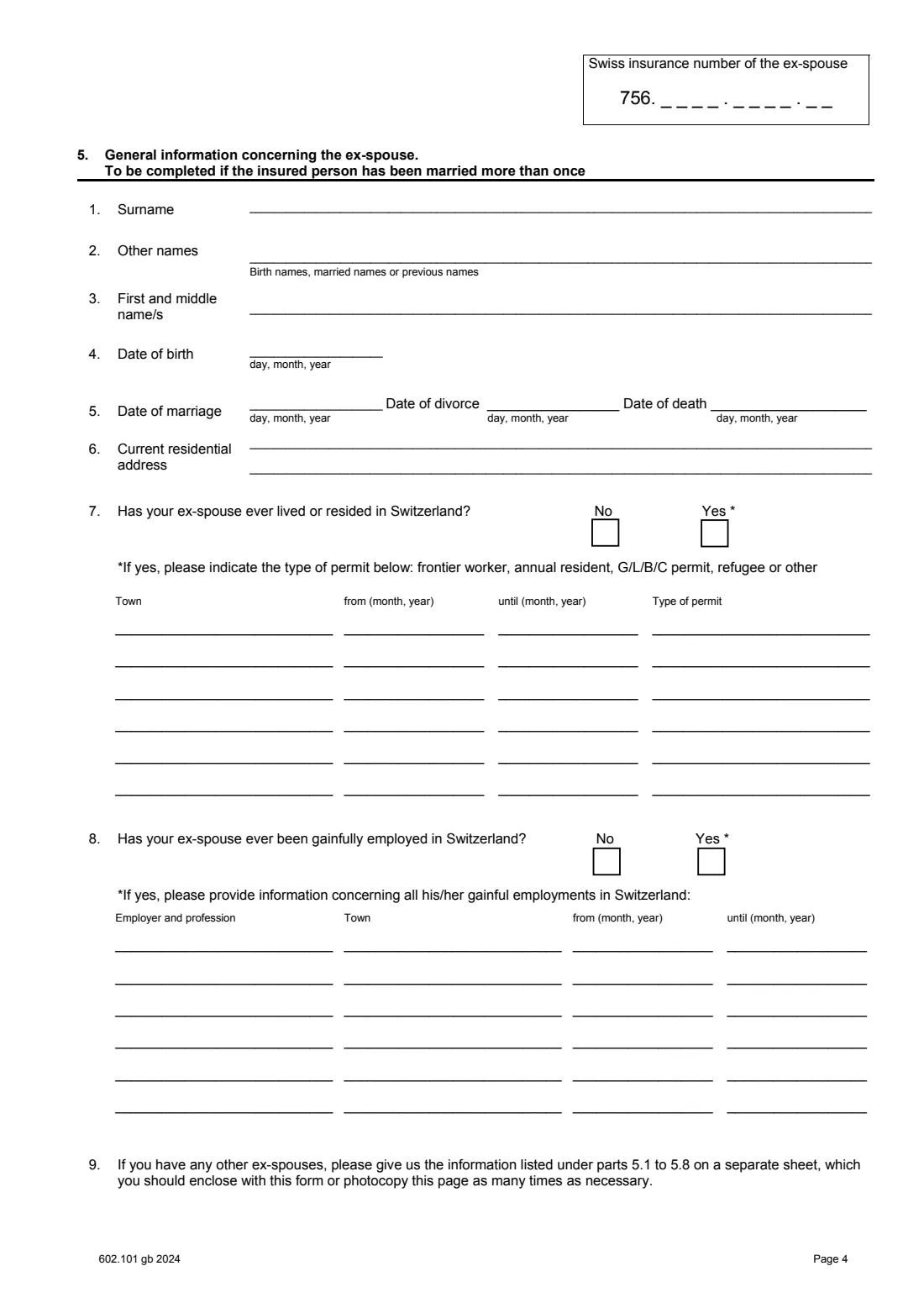 Form 602.101 AHV/AVS refund (2024) Claim for the refund of OASI contributions (AHV/AVS refund) — page 5 of 7