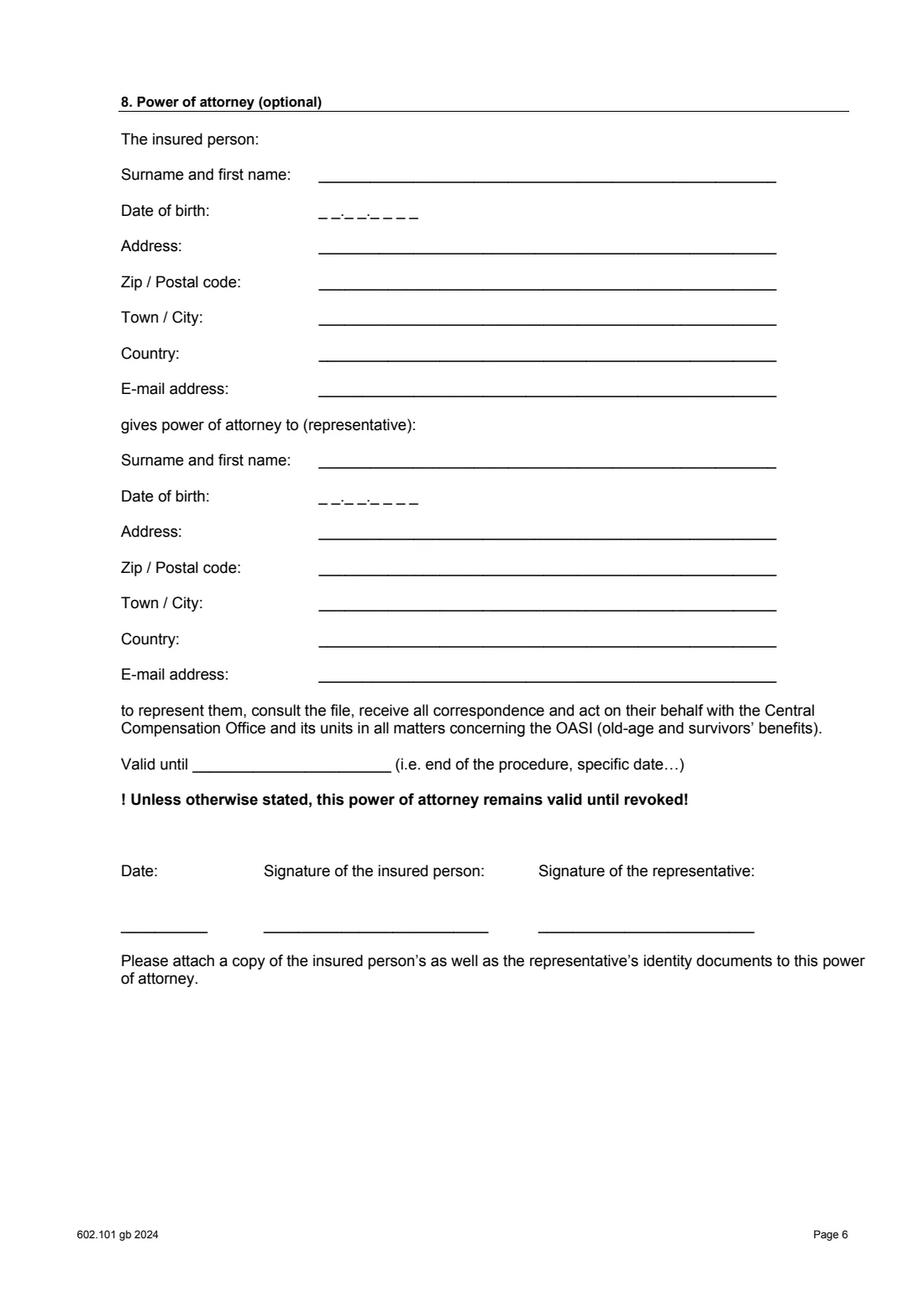 Form 602.101 AHV/AVS refund (2024) Claim for the refund of OASI contributions (AHV/AVS refund) — page 7 of 7