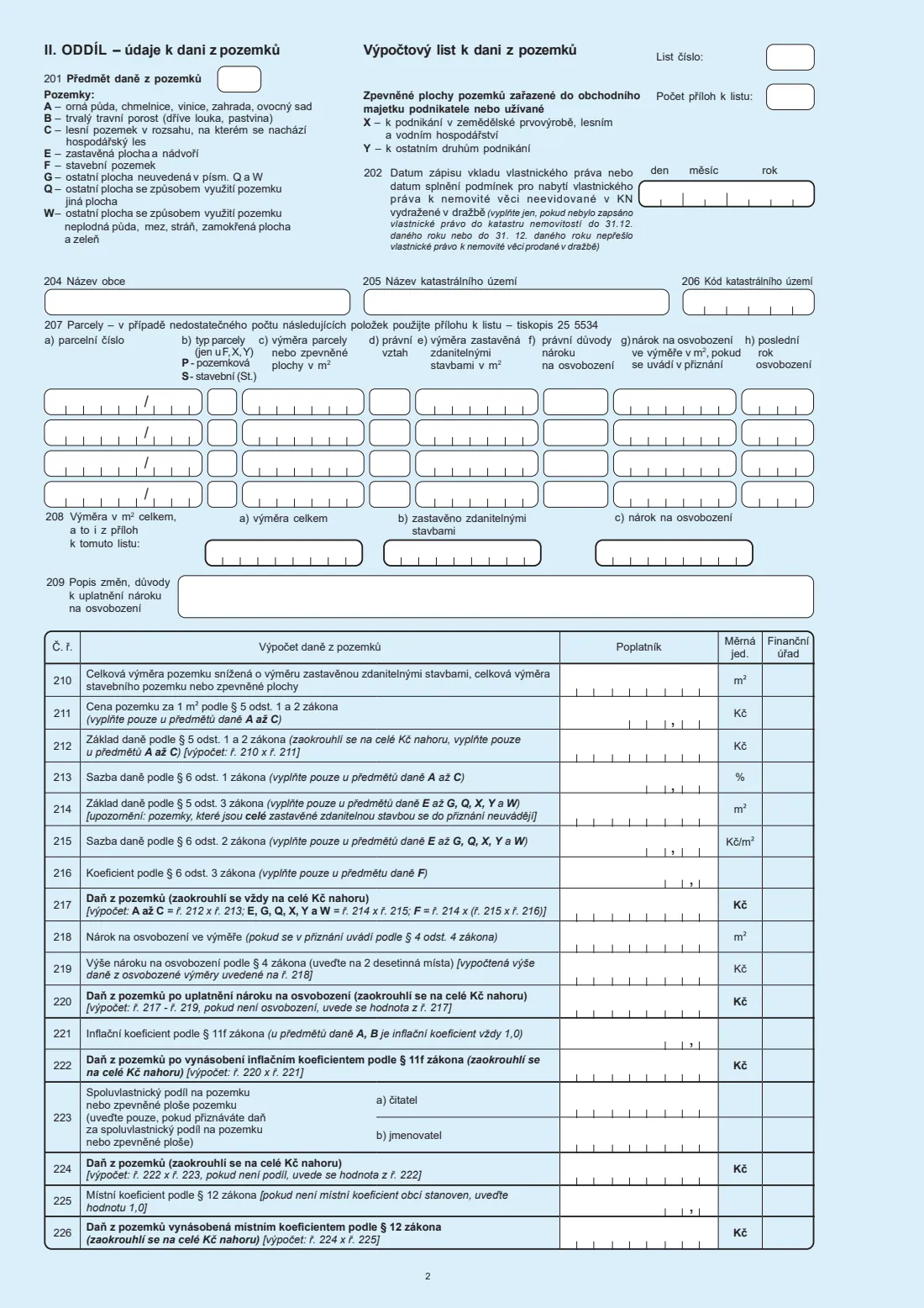 Přiznání k dani z nemovitých věcí (25 5450) (2026) Real-estate tax return (Přiznání k dani z nemovitých věcí) — page 2 of 4