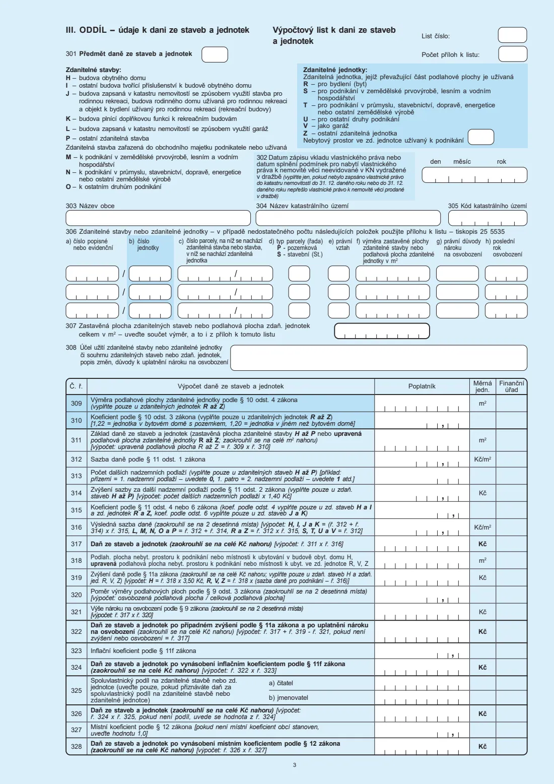Přiznání k dani z nemovitých věcí (25 5450) (2026) Real-estate tax return (Přiznání k dani z nemovitých věcí) — page 3 of 4