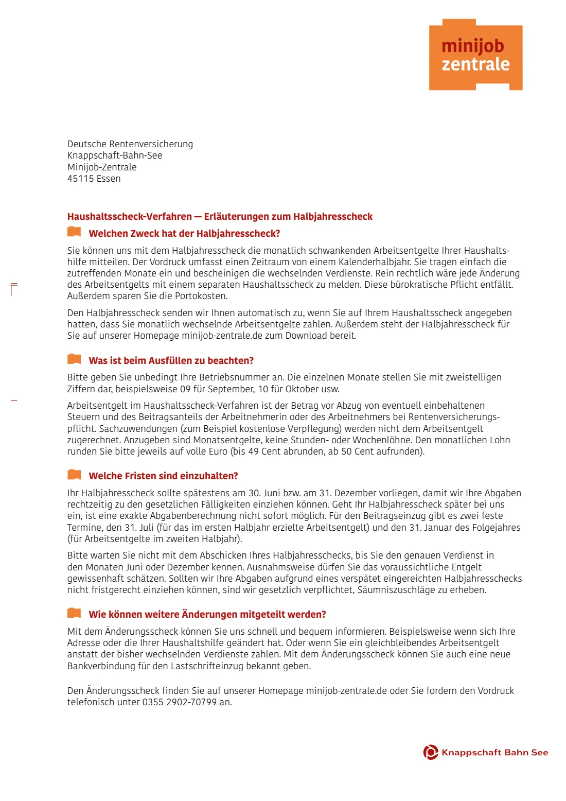 Halbjahresscheck (Minijob im Privathaushalt) (2023) Half-yearly pay report for household mini-jobs (Halbjahresscheck für Privathaushalte) — page 2 of 2