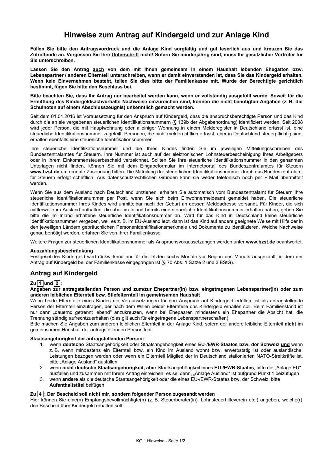 KG 1 — Antrag auf Kindergeld (2025) Child benefit application (Antrag auf Kindergeld) — page 4 of 5