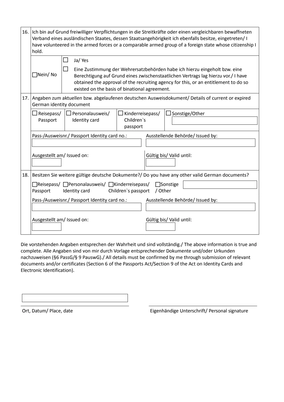 Passport / ID card application, adults (Antrag Reisepass / Personalausweis) (2026) Antrag für volljährige Antragsteller bzw. für Personalausweisbewerber über 16 Jahre — Application for a passport or identity card (adults) — page 3 of 5