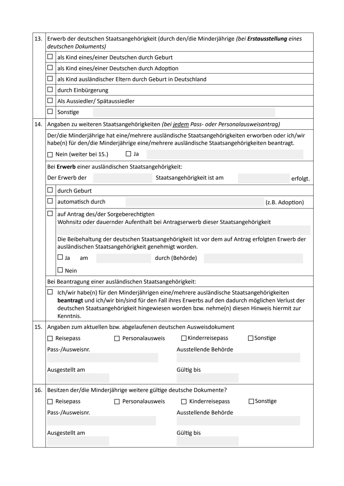 Passport / ID card application, children (Antrag für Minderjährige) (2026) Passport application for minors (Antrag für Minderjährige) — page 2 of 4