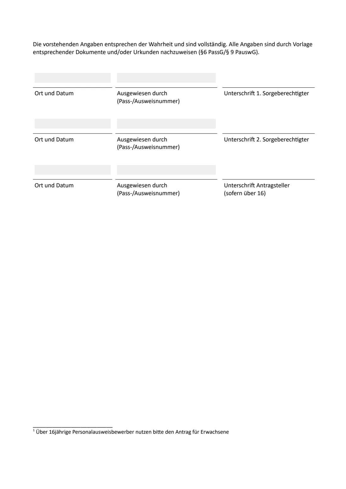 Passport / ID card application, children (Antrag für Minderjährige) (2026) Passport application for minors (Antrag für Minderjährige) — page 3 of 4