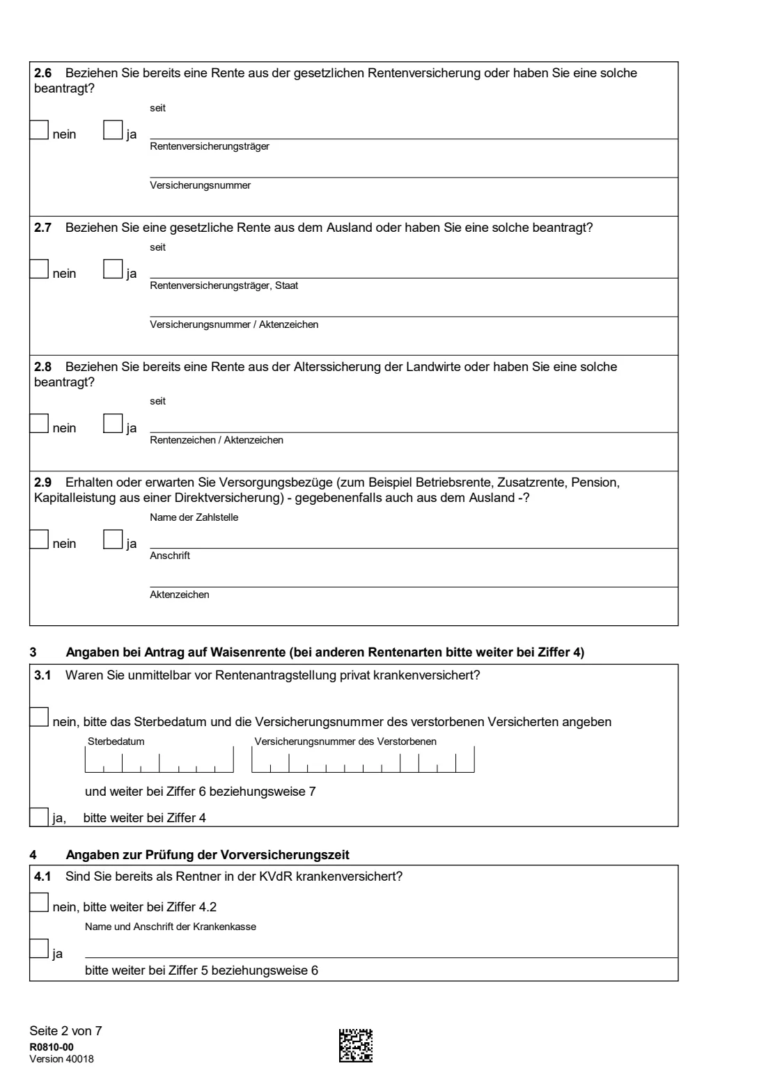 R0810 — Meldung zur KVdR (2024) Pensioners' health insurance notification (Meldung zur Krankenversicherung der Rentner, KVdR) — page 2 of 12
