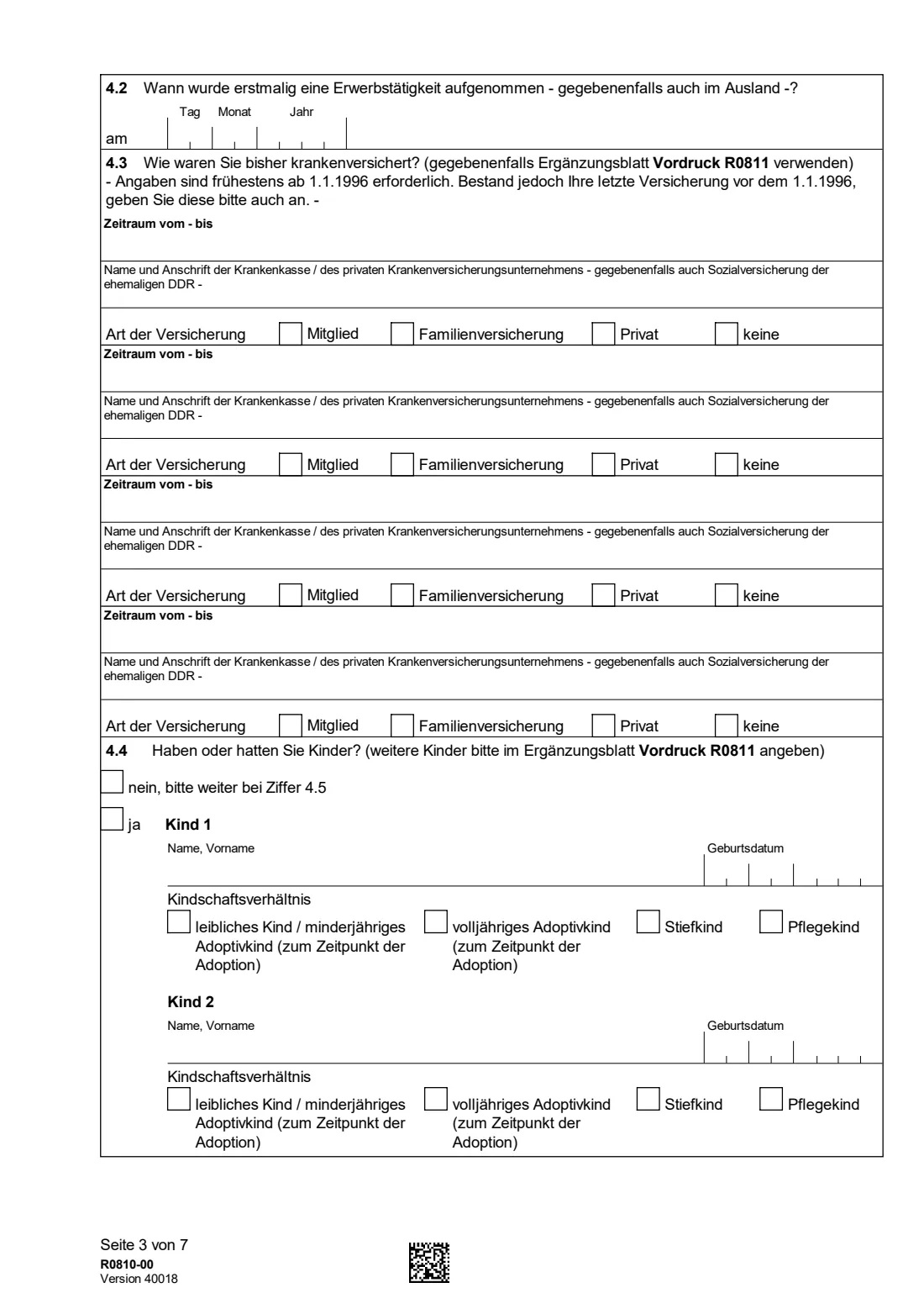 R0810 — Meldung zur KVdR (2024) Pensioners' health insurance notification (Meldung zur Krankenversicherung der Rentner, KVdR) — page 3 of 12