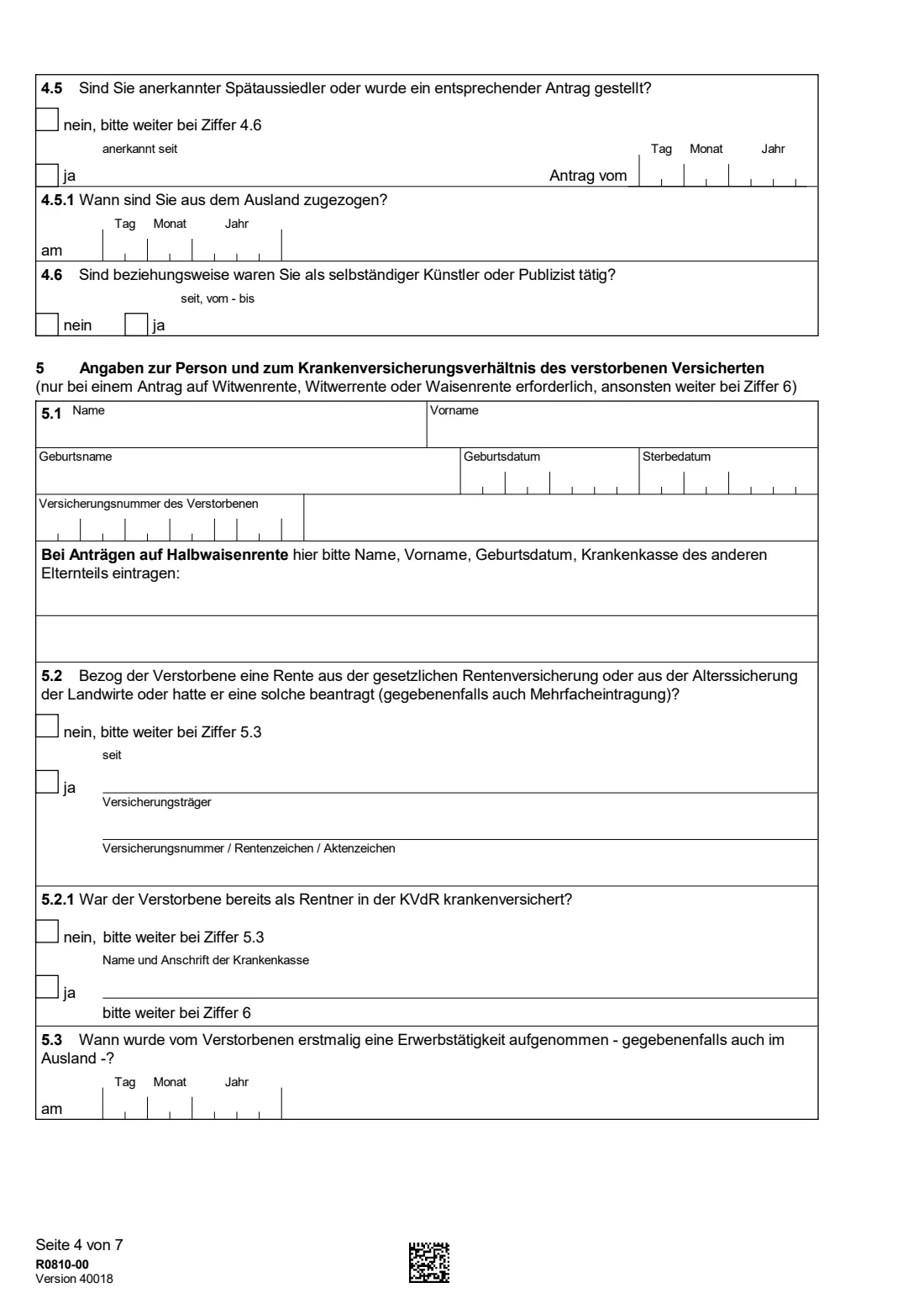 R0810 — Meldung zur KVdR (2024) Pensioners' health insurance notification (Meldung zur Krankenversicherung der Rentner, KVdR) — page 4 of 12