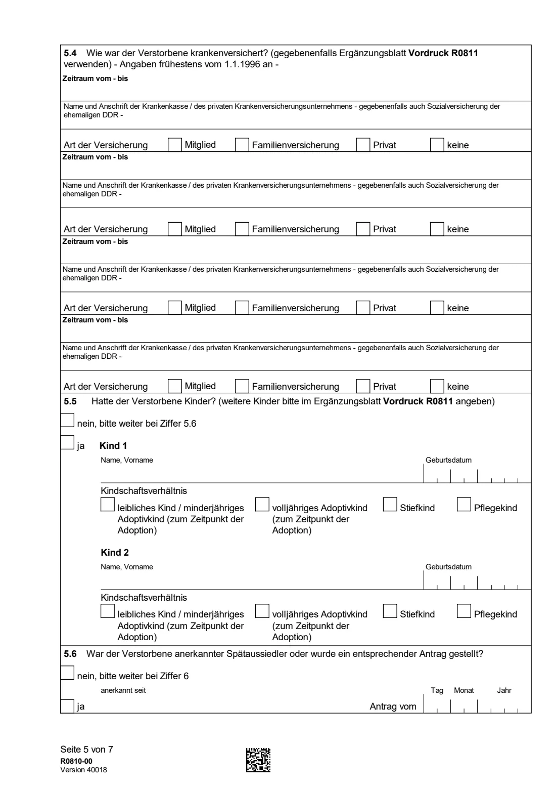 R0810 — Meldung zur KVdR (2024) Pensioners' health insurance notification (Meldung zur Krankenversicherung der Rentner, KVdR) — page 5 of 12