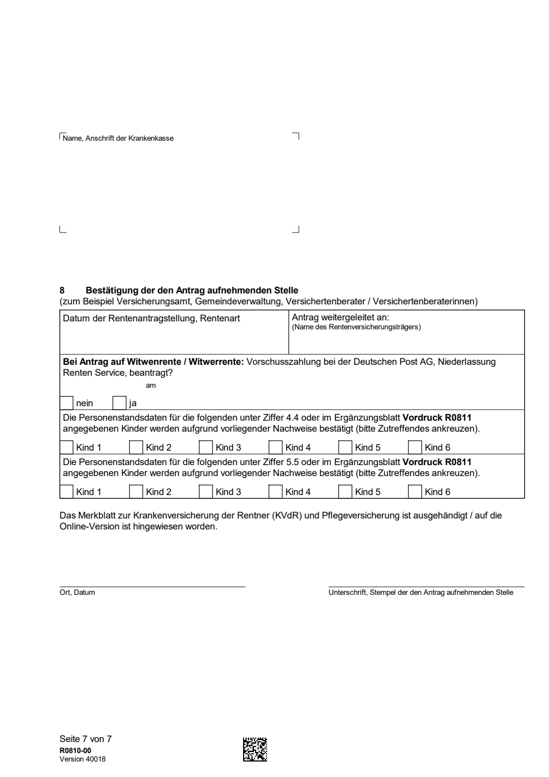 R0810 — Meldung zur KVdR (2024) Pensioners' health insurance notification (Meldung zur Krankenversicherung der Rentner, KVdR) — page 7 of 12