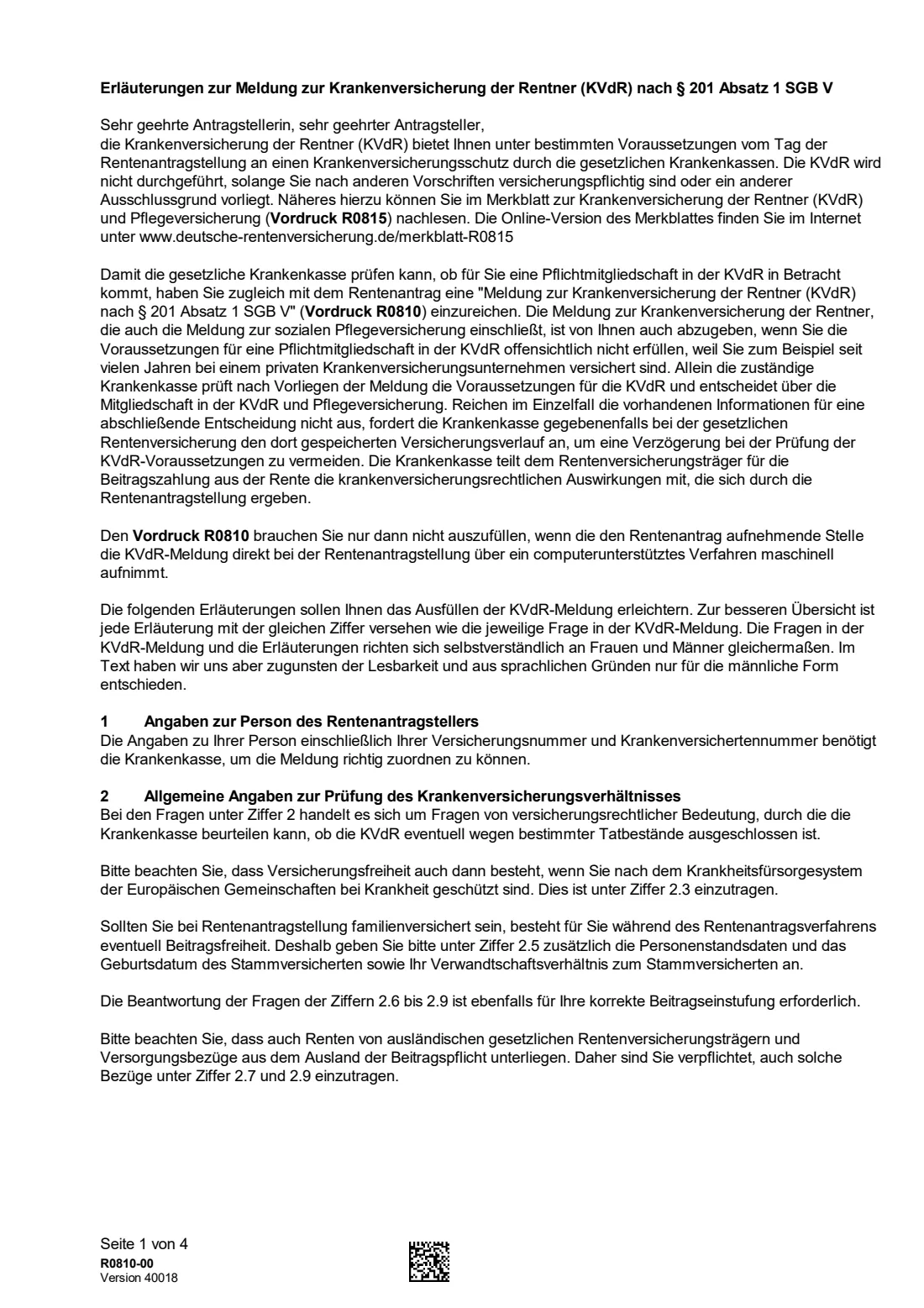 R0810 — Meldung zur KVdR (2024) Pensioners' health insurance notification (Meldung zur Krankenversicherung der Rentner, KVdR) — page 9 of 12