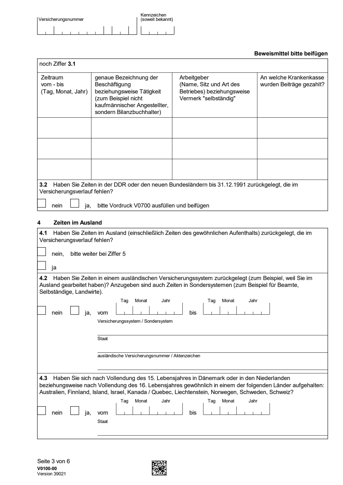V0100 — Antrag auf Kontenklärung (2026) V0100 Antrag auf Kontenklärung — application to check and complete your German pension account — page 3 of 6