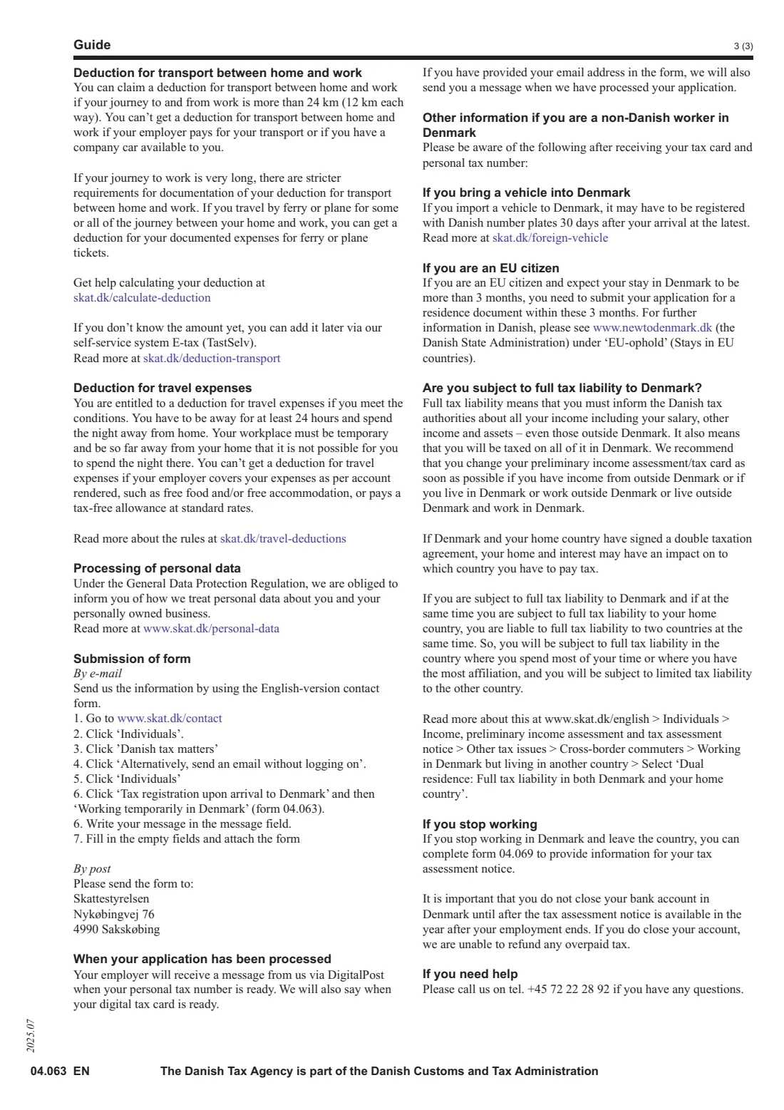 04.063 EN — Tax card and CPR number for foreign employees (2025) Apply for tax card and Danish personal tax number (CPR no.) for non-Danish employees — form 04.063 EN (Skattekort og personnummer) — page 3 of 3