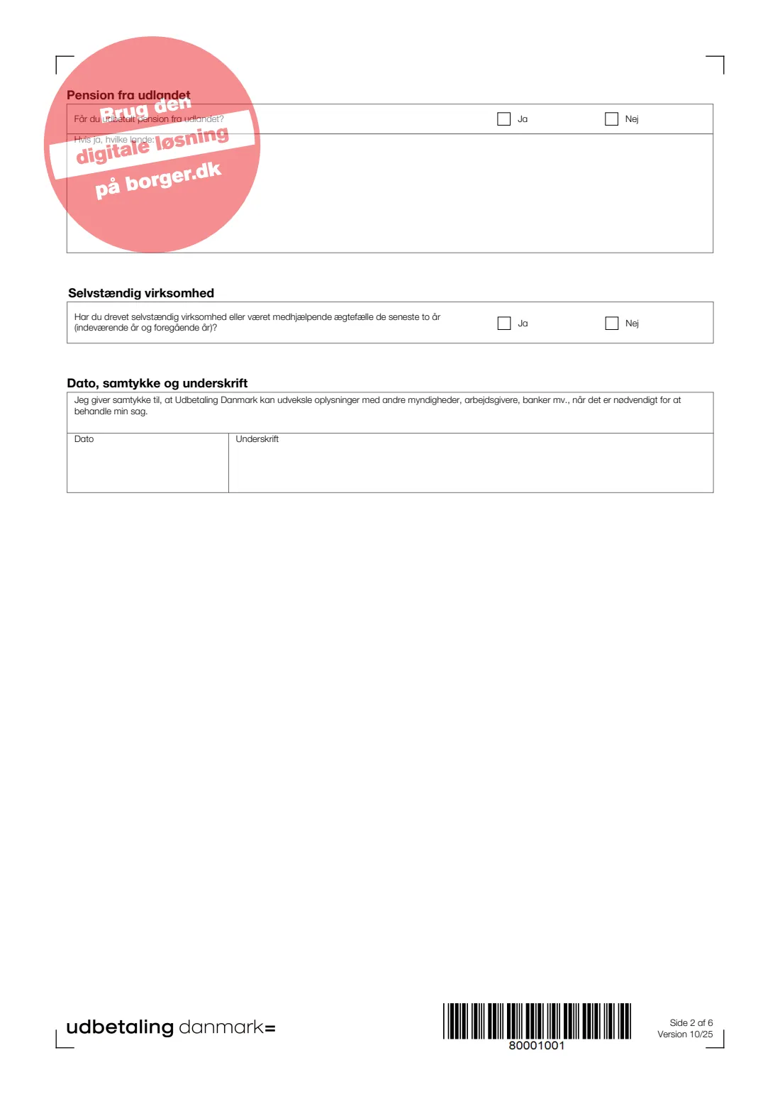 UDK 151 — Early pension application (tidlig pension) (2025) Ansøg om ret til tidlig pension (Apply for the right to early pension) — UDK 151 — page 2 of 6