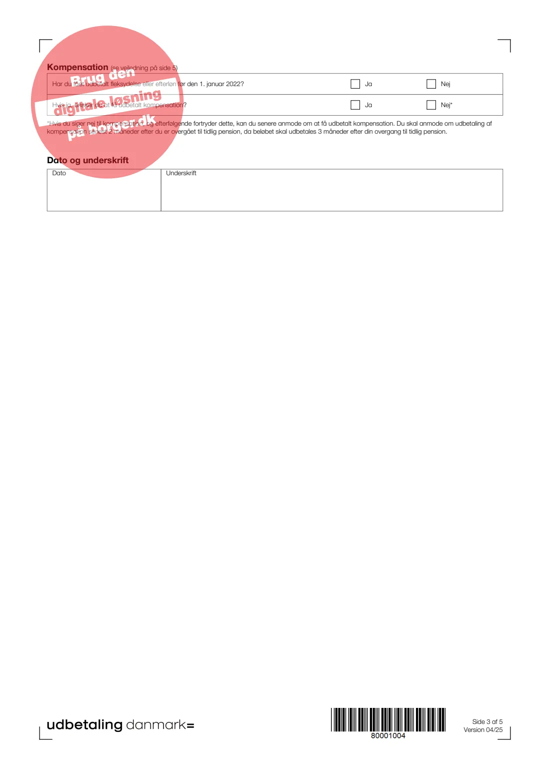 UDK 153 — Early pension payment (udbetaling af tidlig pension) (2025) Tidlig Pension — Ansøg om udbetaling af tidlig pension (Apply for payment of early pension) — UDK 153 — page 3 of 5