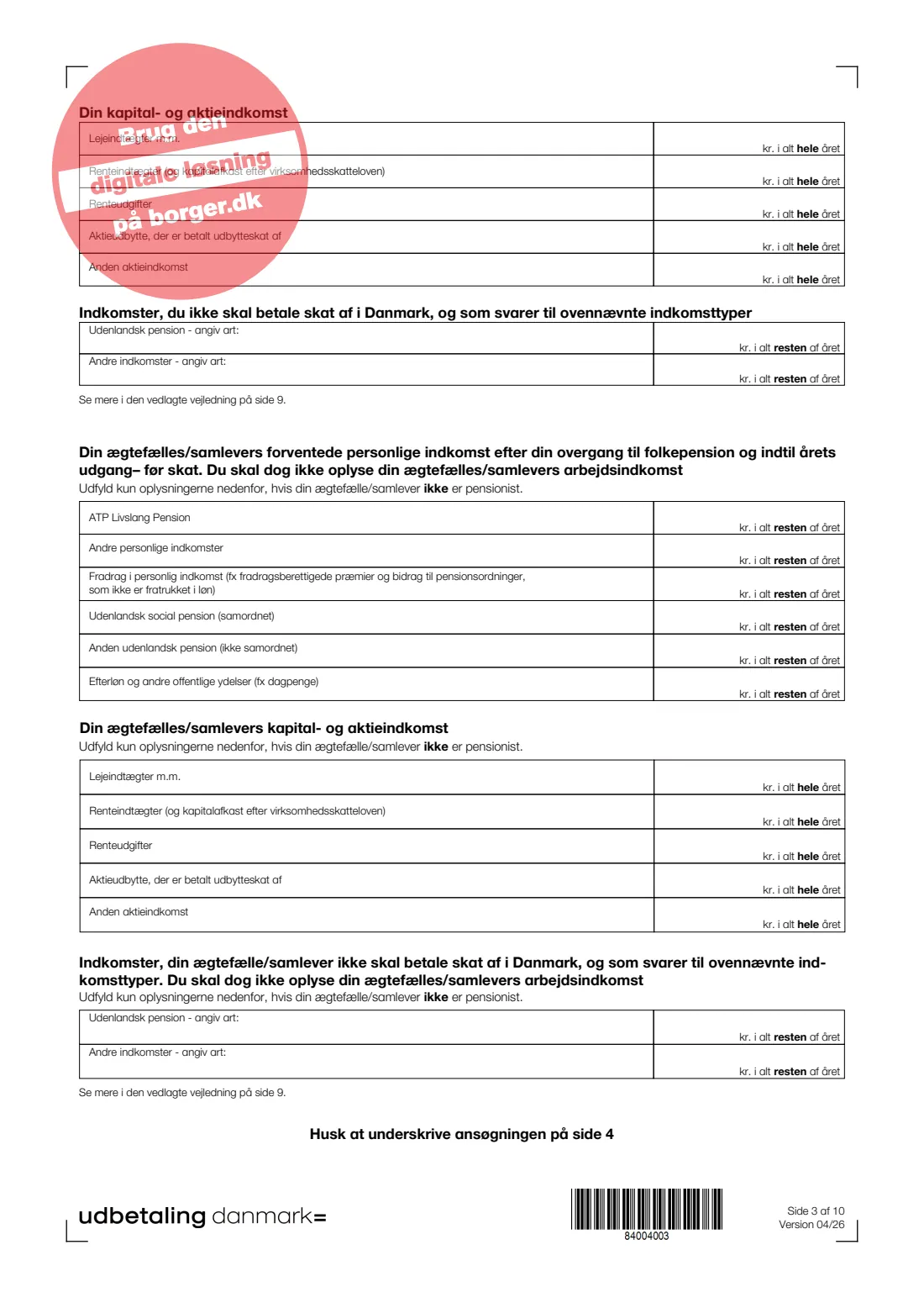 UDK 212 — State pension application (folkepension) (2026) Ansøg om folkepension (Apply for state pension) — UDK 212 — page 3 of 10
