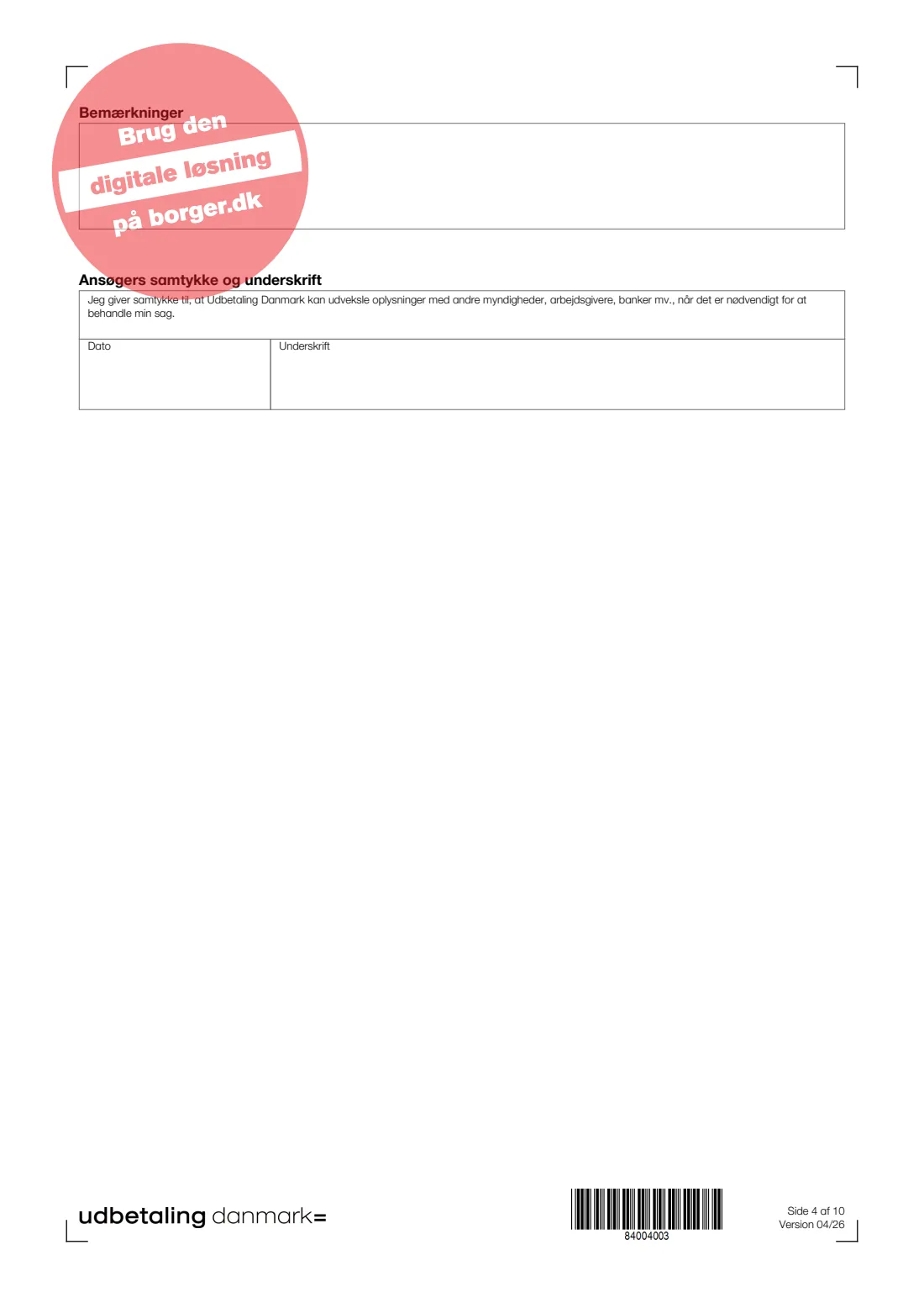 UDK 212 — State pension application (folkepension) (2026) Ansøg om folkepension (Apply for state pension) — UDK 212 — page 4 of 10