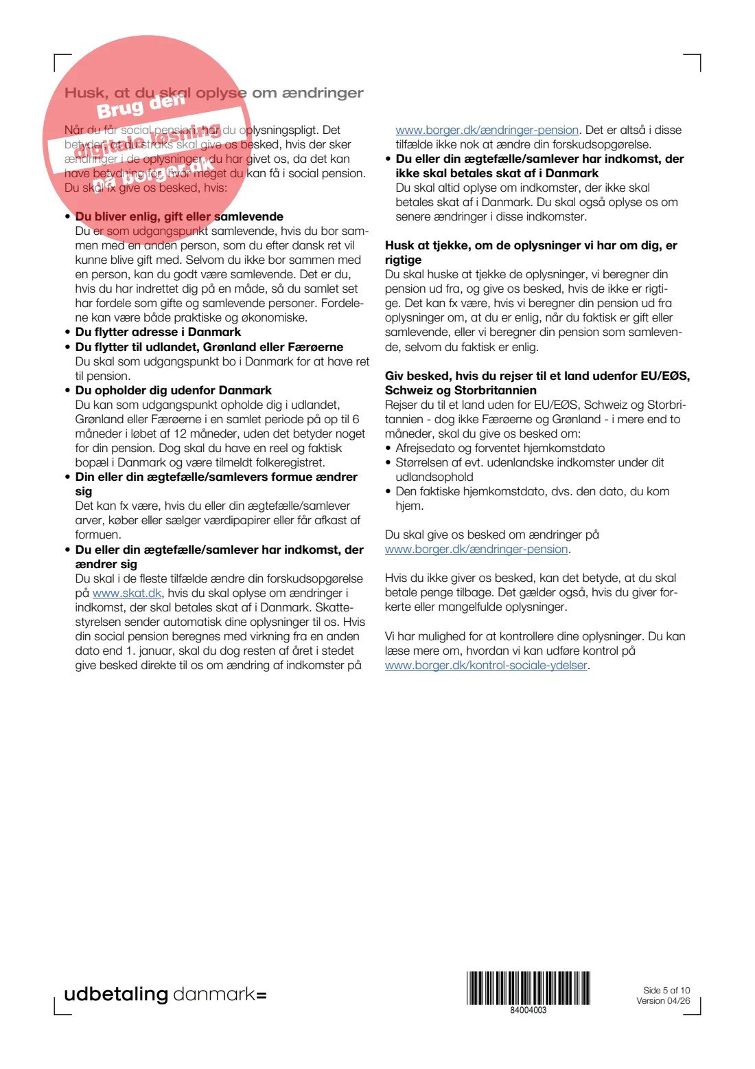 UDK 212 — State pension application (folkepension) (2026) Ansøg om folkepension (Apply for state pension) — UDK 212 — page 5 of 10