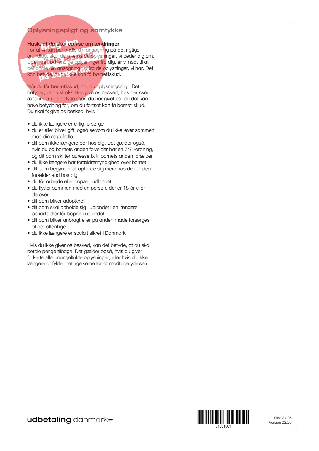 UDK 305 — Child allowance for single parents (2026) Søg om børnetilskud til enlige (Apply for child allowance for single parents) — UDK 305 — page 3 of 6