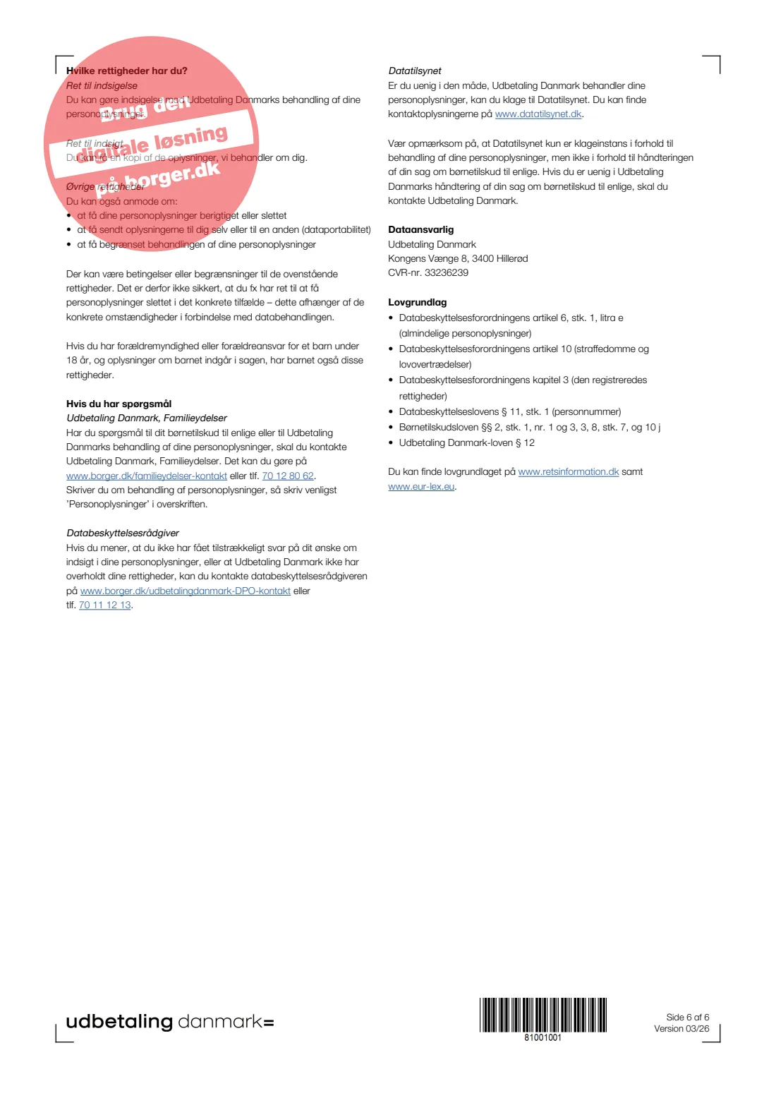 UDK 305 — Child allowance for single parents (2026) Søg om børnetilskud til enlige (Apply for child allowance for single parents) — UDK 305 — page 6 of 6