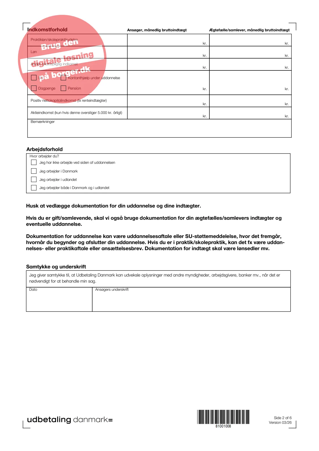 UDK 315 — Child allowance for student parents (2026) Familieydelser — Søg børnetilskud til forældre under uddannelse (Apply for child allowance for parents in education) — UDK 315 — page 2 of 6