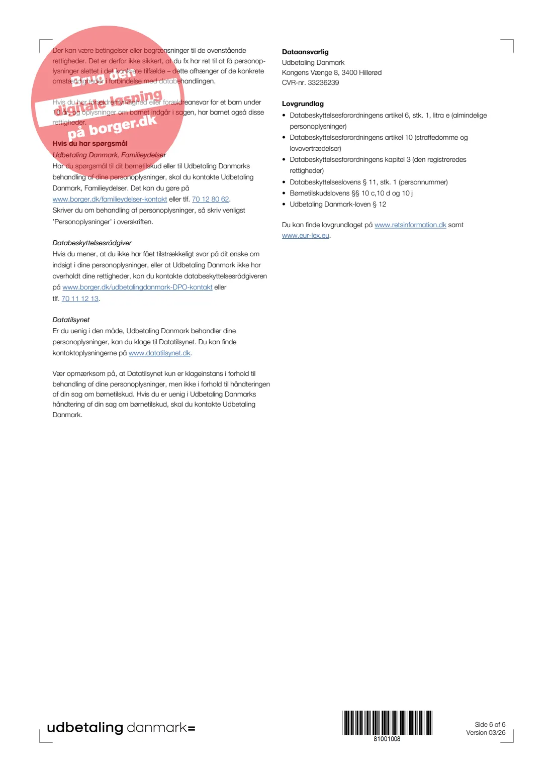 UDK 315 — Child allowance for student parents (2026) Familieydelser — Søg børnetilskud til forældre under uddannelse (Apply for child allowance for parents in education) — UDK 315 — page 6 of 6