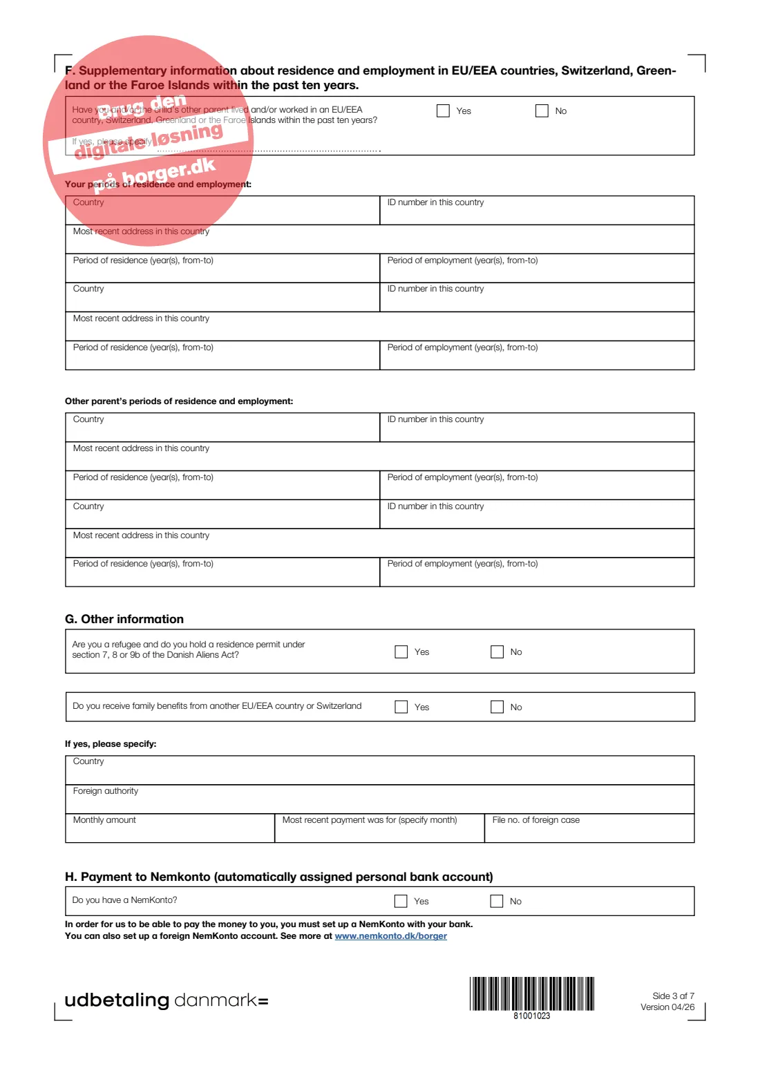 UDK 320 — Child and youth benefit (EU/EEA/Swiss citizens) (2026) Apply for child and youth benefits as a citizen of an EU/EEA country or Switzerland (Ansøgning om børne- og ungeydelse) — UDK 320_ENG — page 3 of 7