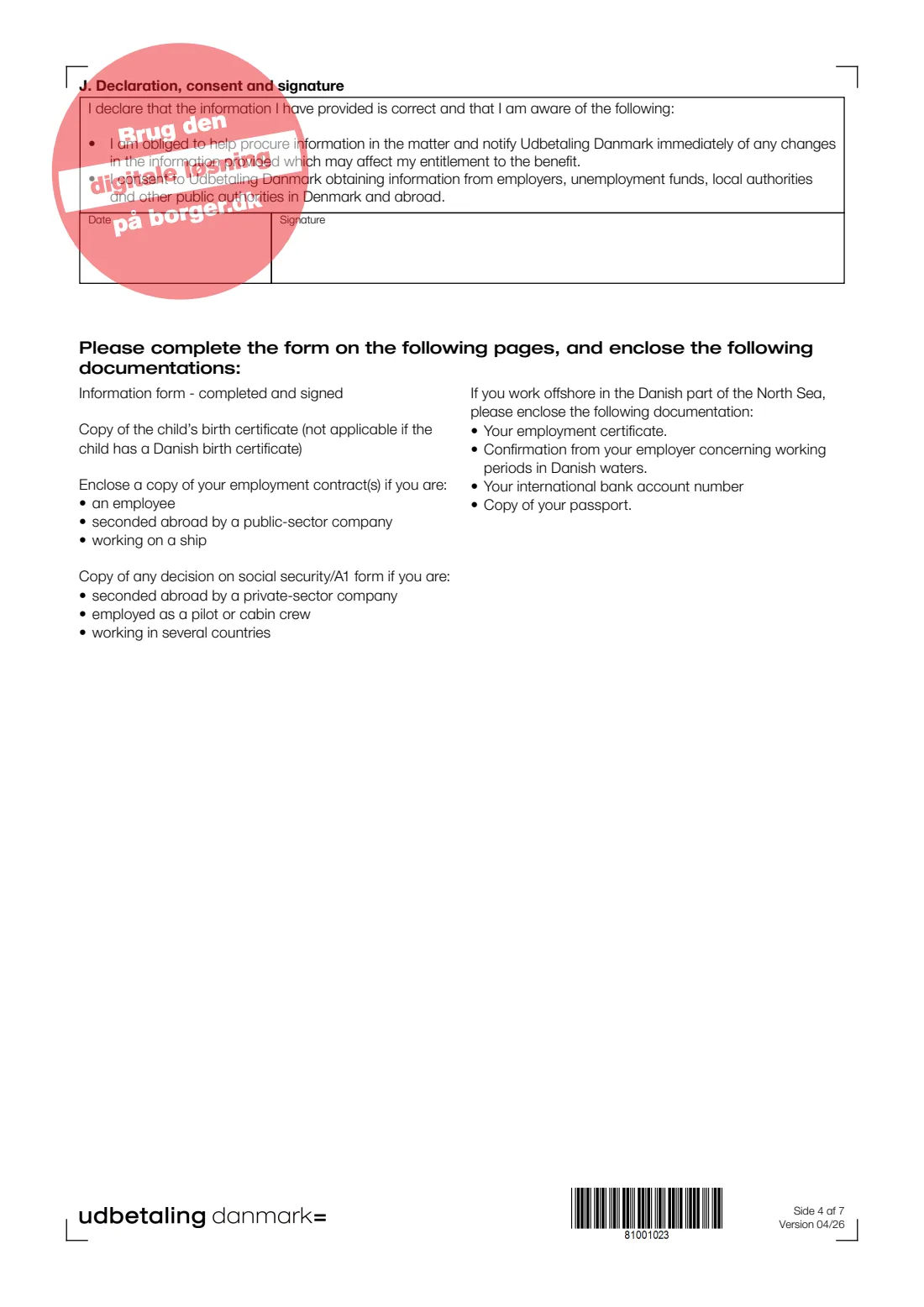 UDK 320 — Child and youth benefit (EU/EEA/Swiss citizens) (2026) Apply for child and youth benefits as a citizen of an EU/EEA country or Switzerland (Ansøgning om børne- og ungeydelse) — UDK 320_ENG — page 4 of 7
