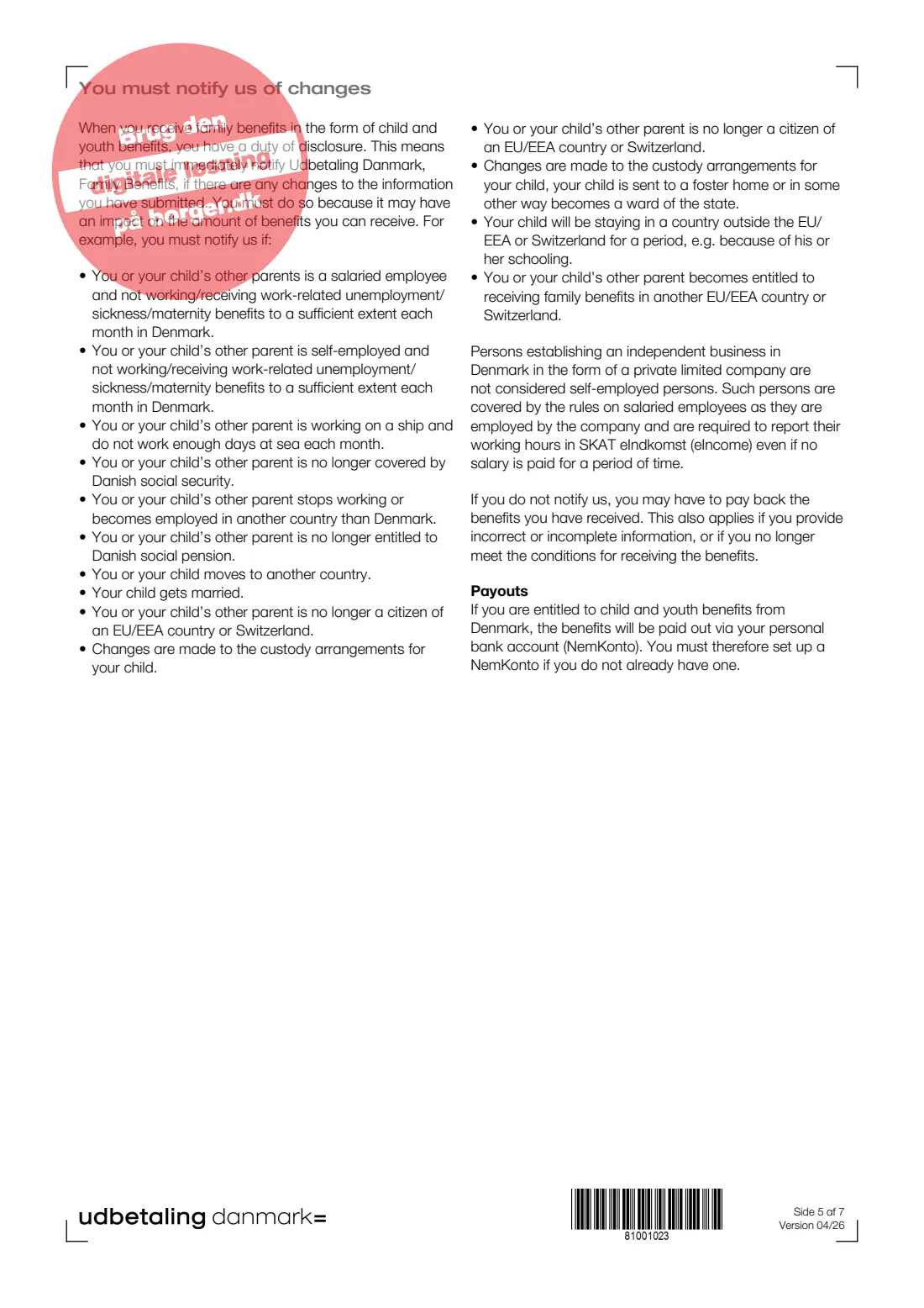 UDK 320 — Child and youth benefit (EU/EEA/Swiss citizens) (2026) Apply for child and youth benefits as a citizen of an EU/EEA country or Switzerland (Ansøgning om børne- og ungeydelse) — UDK 320_ENG — page 5 of 7
