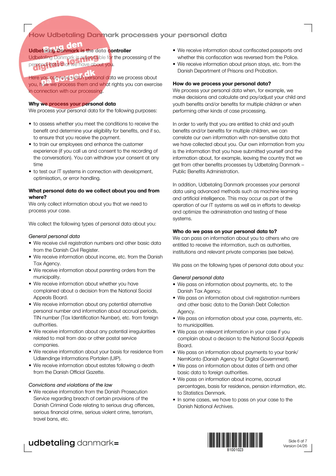 UDK 320 — Child and youth benefit (EU/EEA/Swiss citizens) (2026) Apply for child and youth benefits as a citizen of an EU/EEA country or Switzerland (Ansøgning om børne- og ungeydelse) — UDK 320_ENG — page 6 of 7