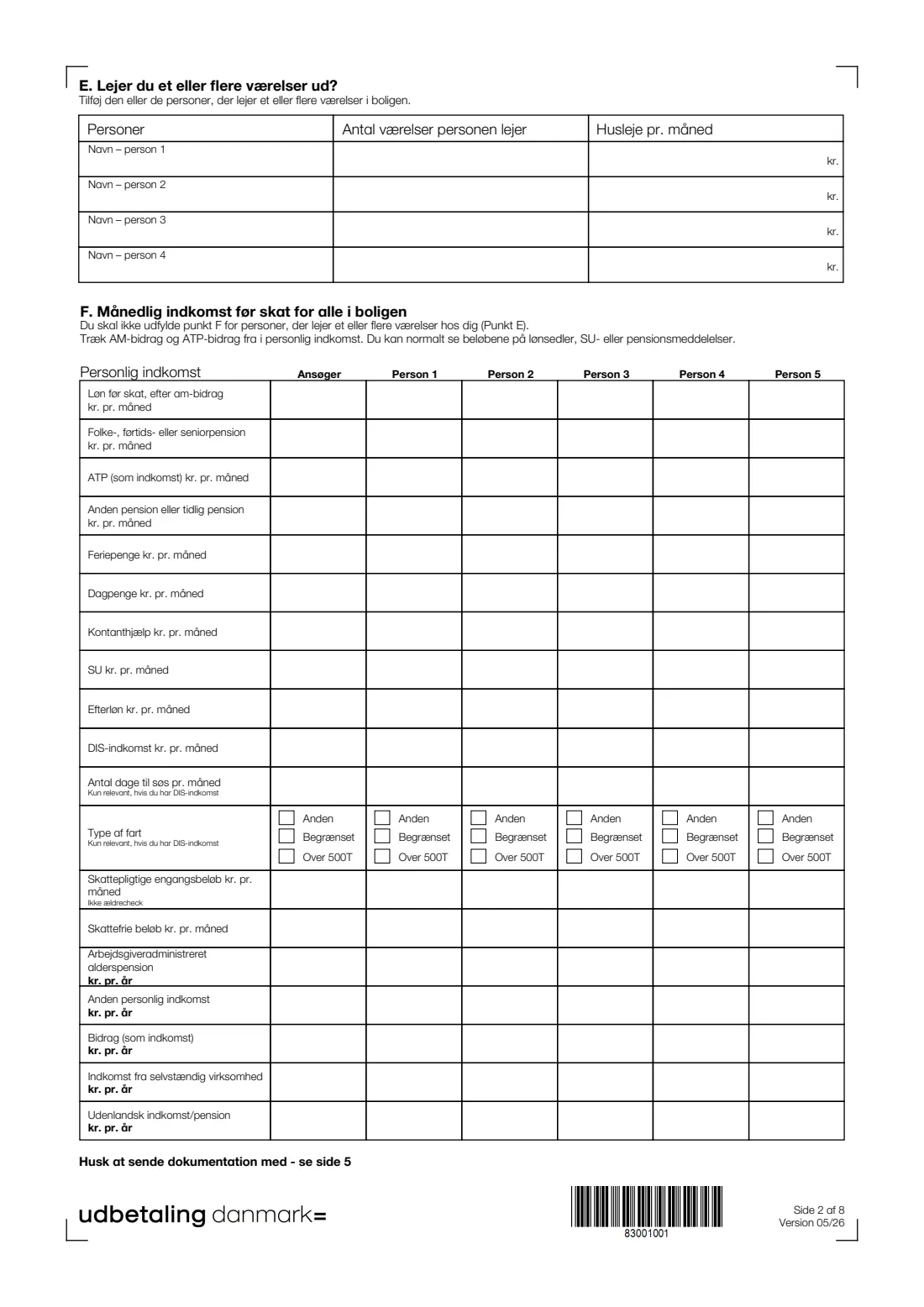 UDK 441 — Housing benefit application (boligstøtte) (2026) Ansøgning om boligstøtte (Application for housing benefit) — UDK 441 — page 2 of 8