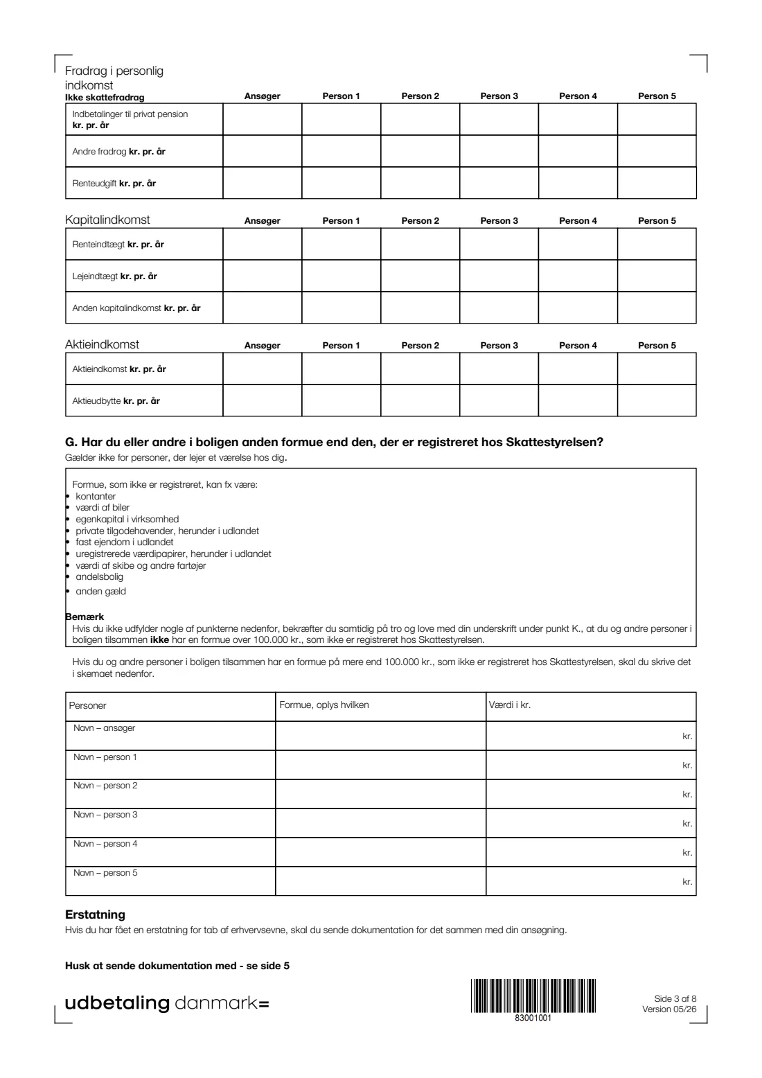 UDK 441 — Housing benefit application (boligstøtte) (2026) Ansøgning om boligstøtte (Application for housing benefit) — UDK 441 — page 3 of 8