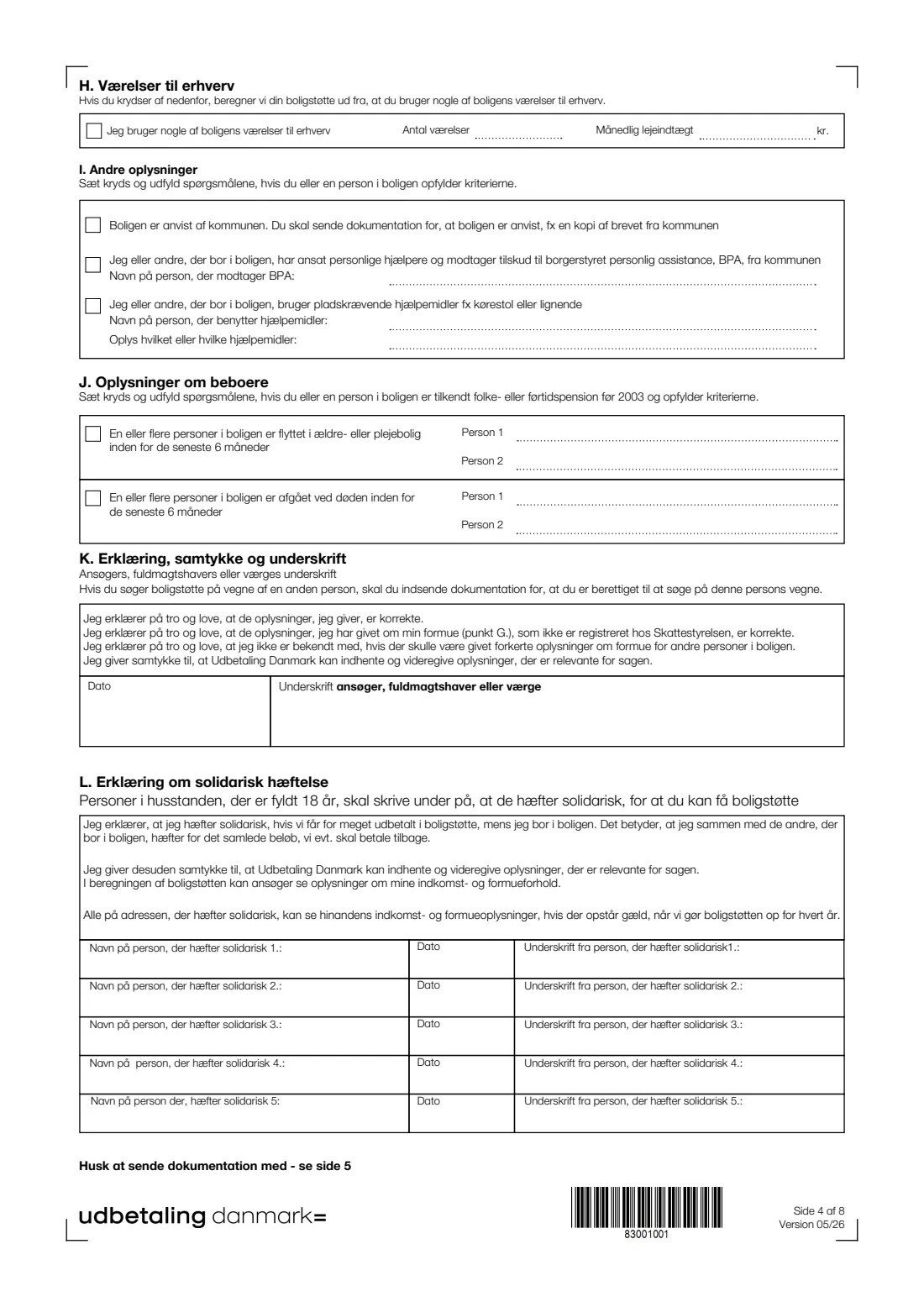 UDK 441 — Housing benefit application (boligstøtte) (2026) Ansøgning om boligstøtte (Application for housing benefit) — UDK 441 — page 4 of 8