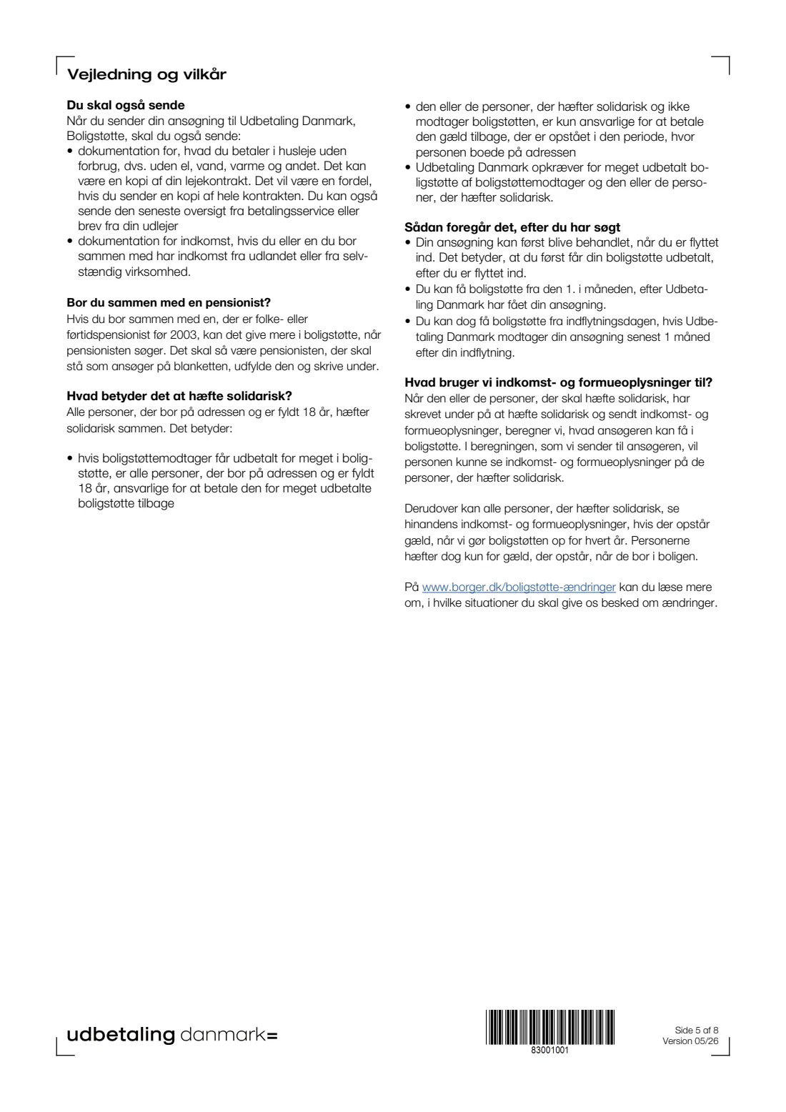 UDK 441 — Housing benefit application (boligstøtte) (2026) Ansøgning om boligstøtte (Application for housing benefit) — UDK 441 — page 5 of 8