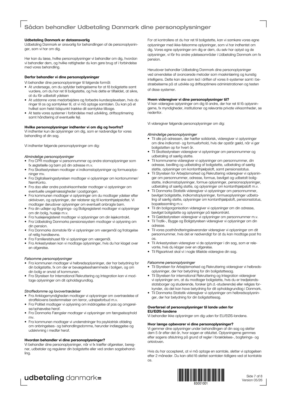 UDK 441 — Housing benefit application (boligstøtte) (2026) Ansøgning om boligstøtte (Application for housing benefit) — UDK 441 — page 7 of 8