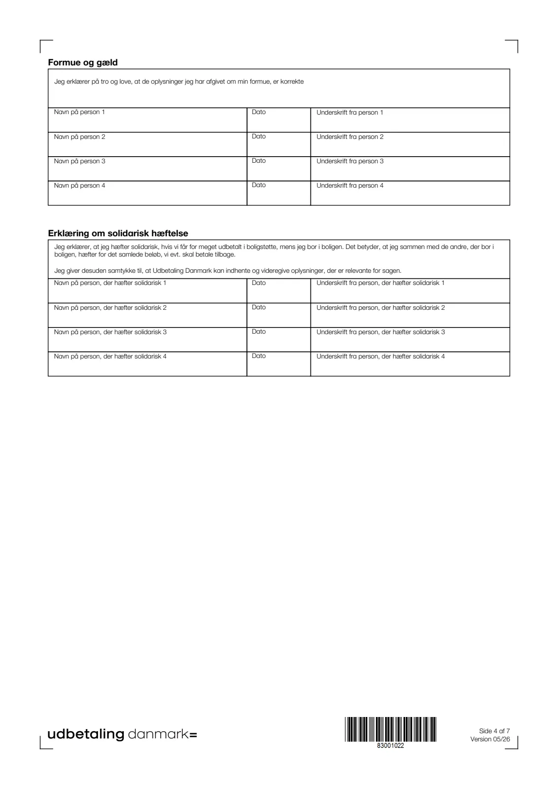 UDK 442 — Housing benefit joint liability declaration (2026) Boligstøtte – Erklæring om solidarisk hæftelse (Housing benefit: joint liability declaration) — UDK 442 — page 4 of 7