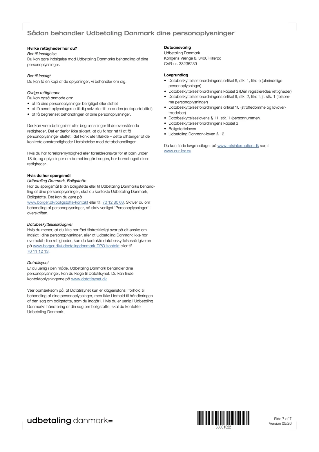 UDK 442 — Housing benefit joint liability declaration (2026) Boligstøtte – Erklæring om solidarisk hæftelse (Housing benefit: joint liability declaration) — UDK 442 — page 7 of 7