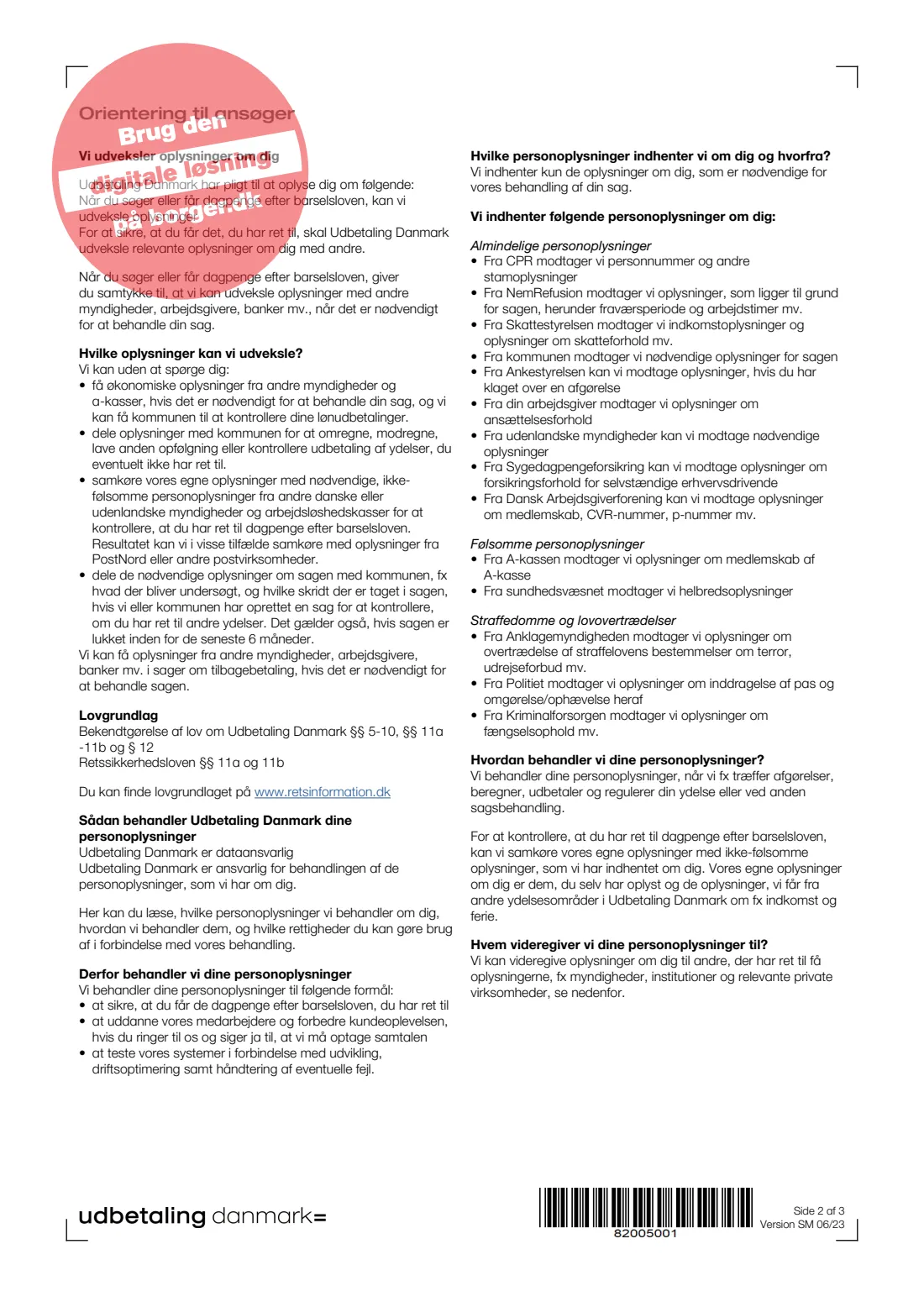 UDK 513 — Extra parental leave (ekstra orlov) (2023) Barselsdagpenge — Ansøgning om ekstra orlov (Maternity/parental benefit: application for extra leave) — UDK 513 — page 2 of 3