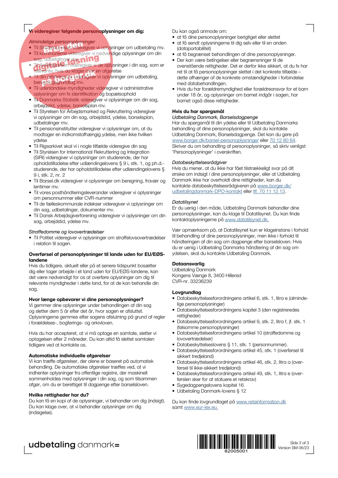 UDK 513 — Extra parental leave (ekstra orlov) (2023) Barselsdagpenge — Ansøgning om ekstra orlov (Maternity/parental benefit: application for extra leave) — UDK 513 — page 3 of 3