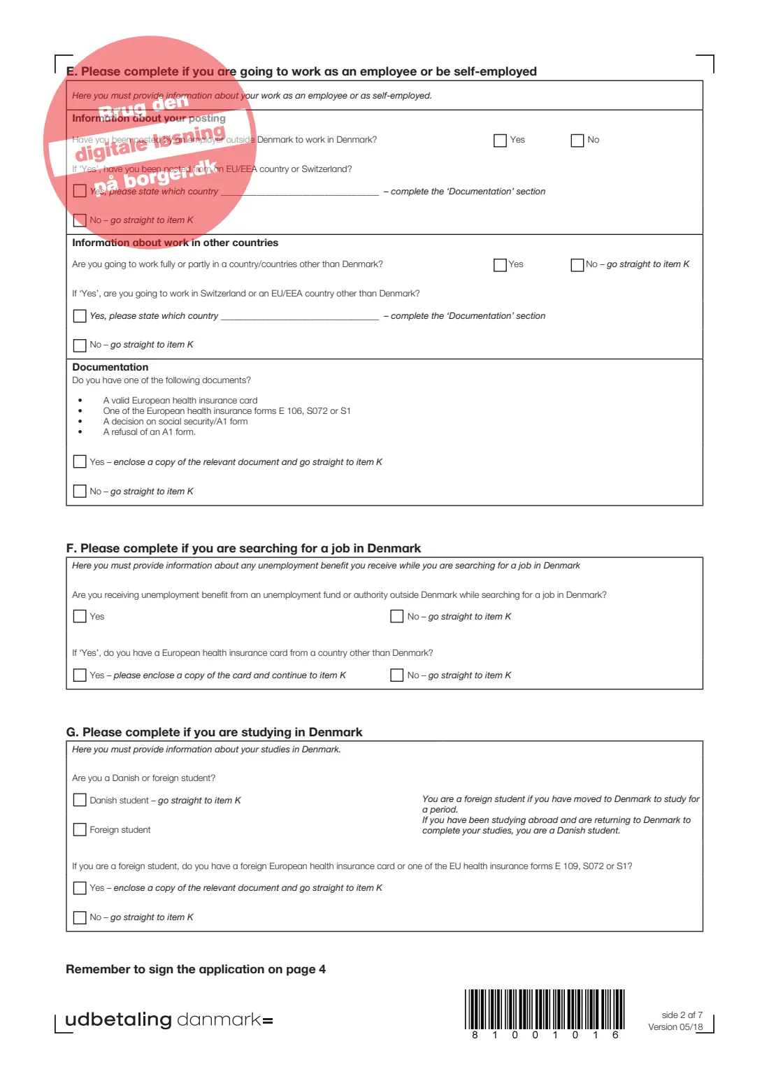 UDK 720 — Health insurance country (2018) International Sygesikring — Information about health insurance country (Oplys om sygesikringsland) — UDK 720_ENG — page 2 of 7