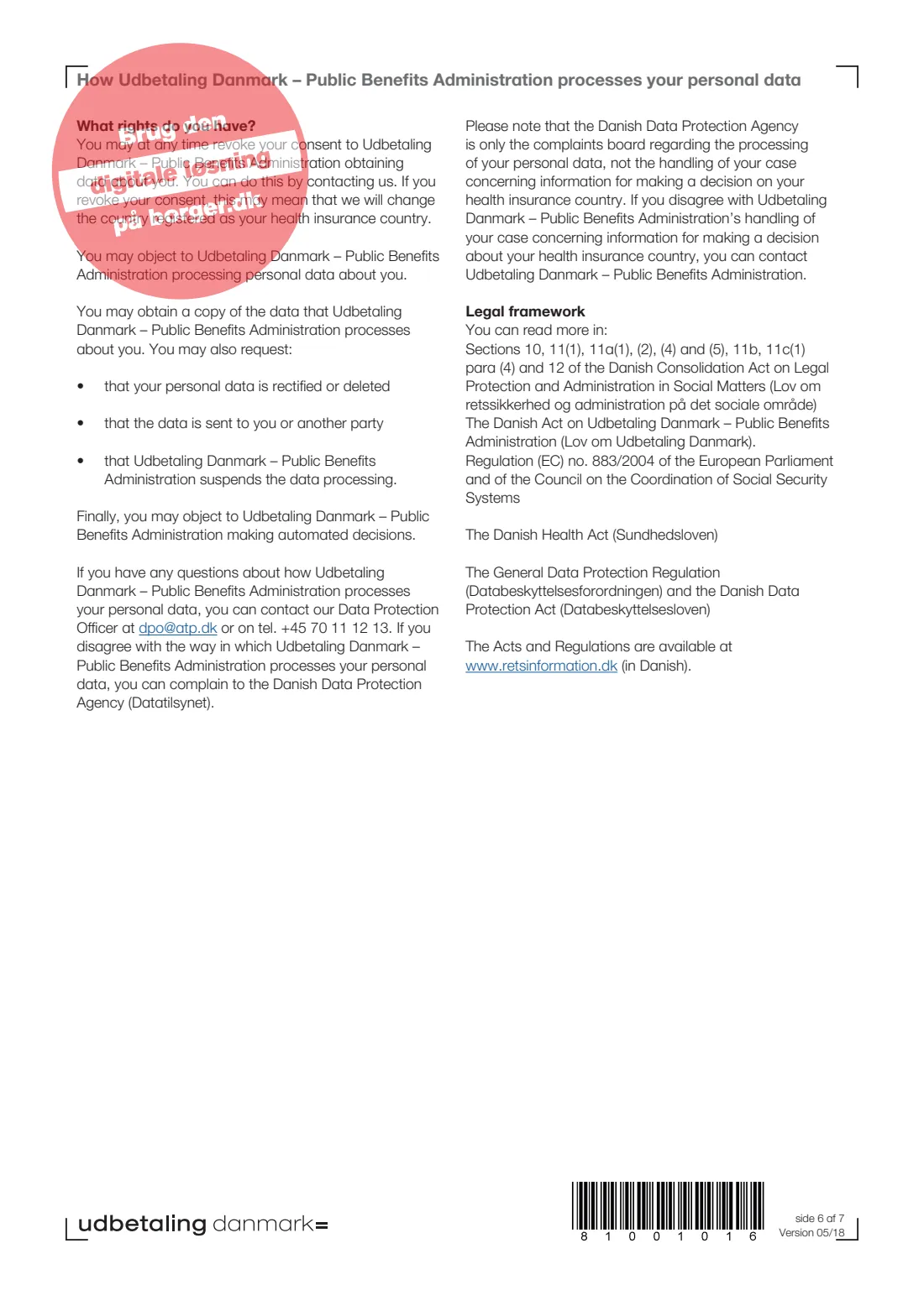 UDK 720 — Health insurance country (2018) International Sygesikring — Information about health insurance country (Oplys om sygesikringsland) — UDK 720_ENG — page 6 of 7