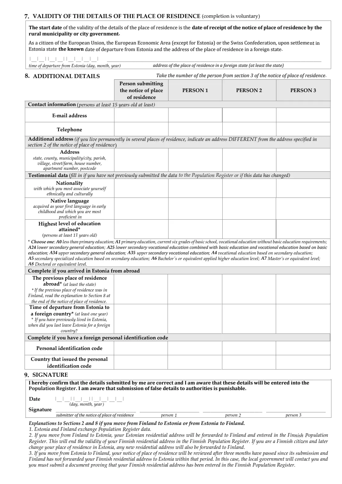 Notice of place of residence (elukohateade) (2025) Notice of Place of Residence (elukohateade) — page 2 of 2