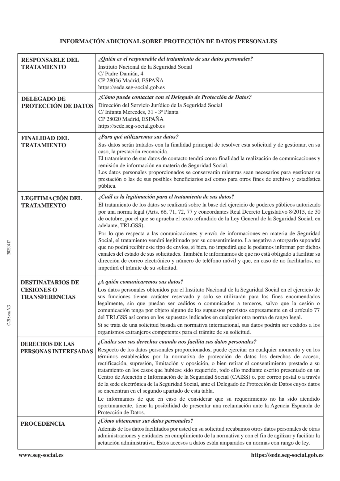 C-218 S1 portable document request (2023) Solicitud de emisión del documento portátil S1 — C-218 (asegurados en España) — page 3 of 3