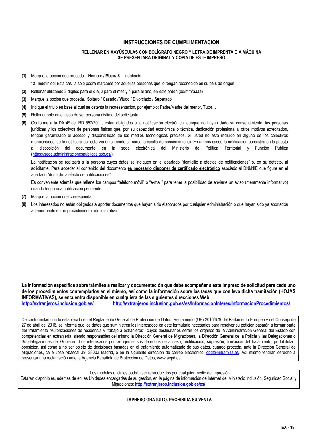 EX-18 (EU citizen registration certificate) (2026) Solicitud de inscripción en el Registro Central de Extranjeros: residencia de ciudadano de la UE (EX-18) — page 3 of 3