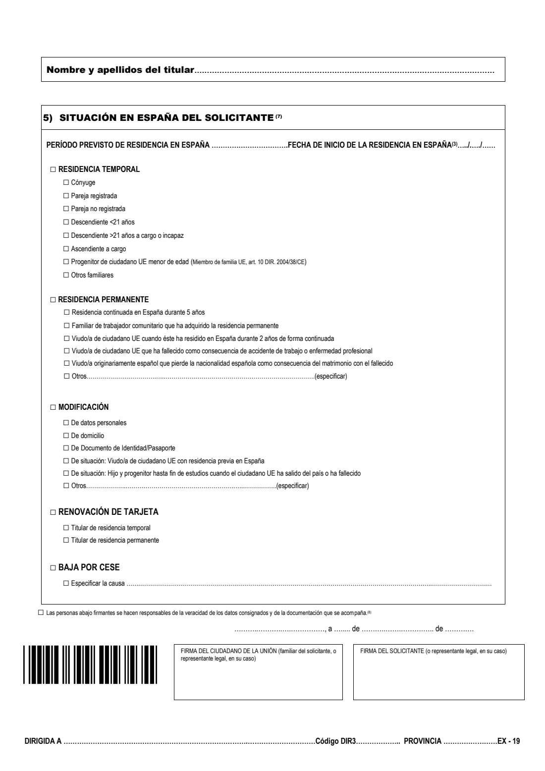 EX-19 EU family member residence card (2023) Solicitud de tarjeta de residencia de familiar de ciudadano de la Unión — EX-19 — page 2 of 3