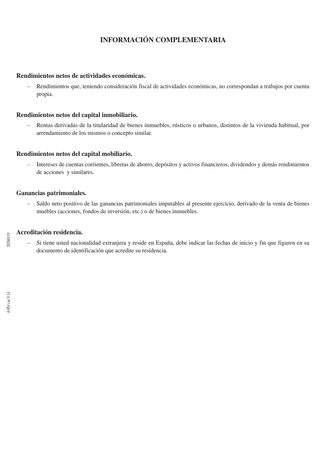 INSS 6-054 — Income and residence declaration (2026) 6-054 Declaración de ingresos y/o acreditación de la residencia (Pensioner's income declaration and proof of residence) — page 3 of 4