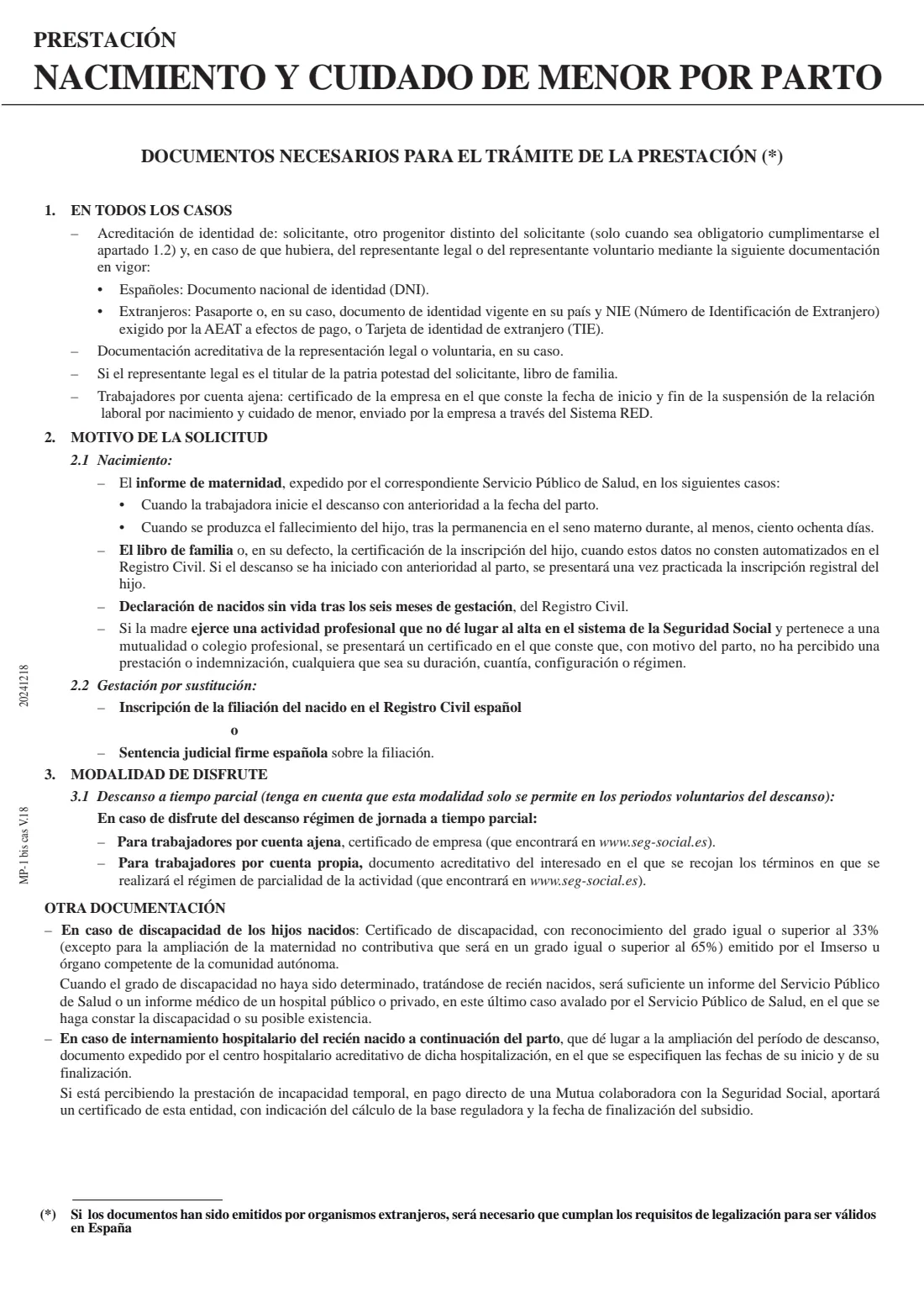 MP-1 bis (birth and childcare benefit, birth) (2024) MP-1 bis Solicitud de prestación por nacimiento y cuidado de menor por parto — page 6 of 8