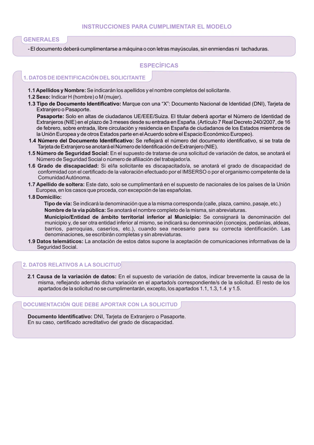 TA.1 (Social Security number / registration) (2024) TA.1 Solicitud de afiliación a la Seguridad Social, asignación de número de Seguridad Social y variación de datos — page 2 of 4